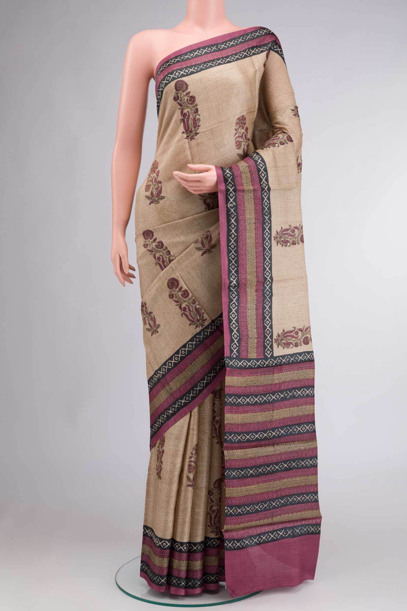 Beige Bhagalpuri Tussar Silk Saree