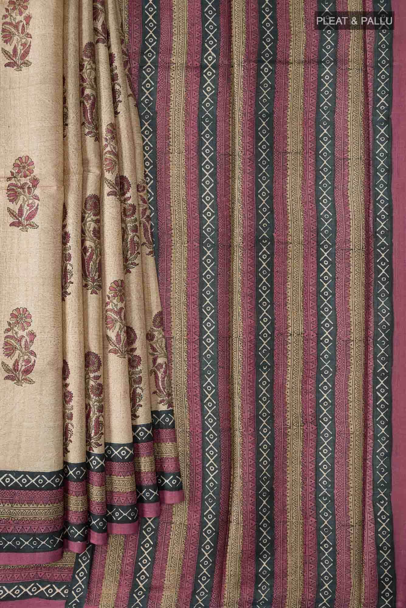 Beige Bhagalpuri Tussar Silk Saree