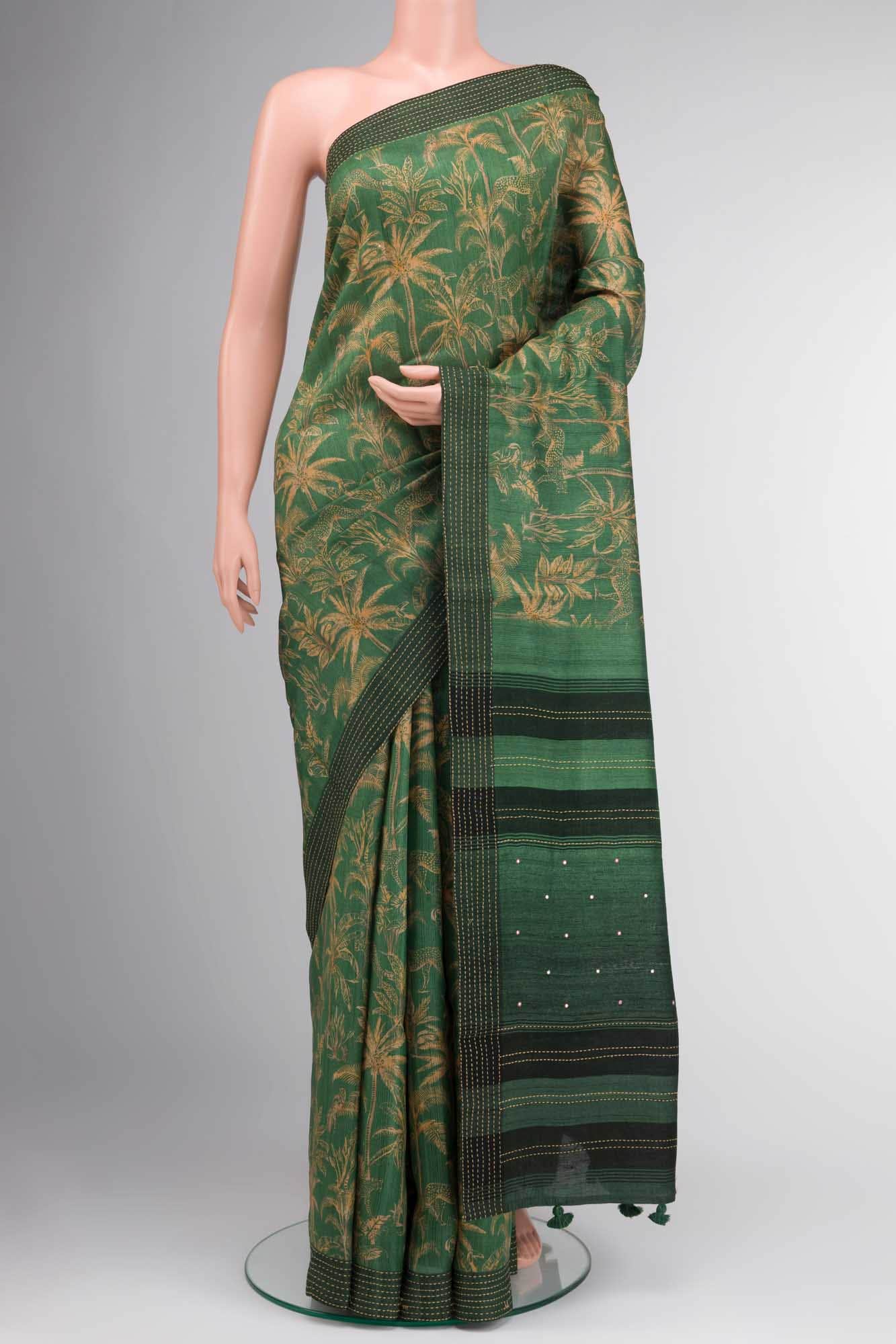 Green Bhagalpuri Tussar Silk Saree