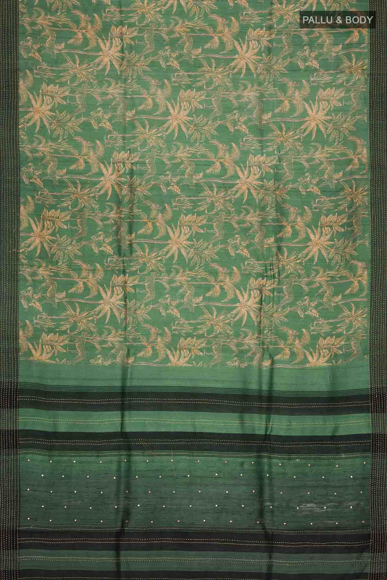Green Bhagalpuri Tussar Silk Saree
