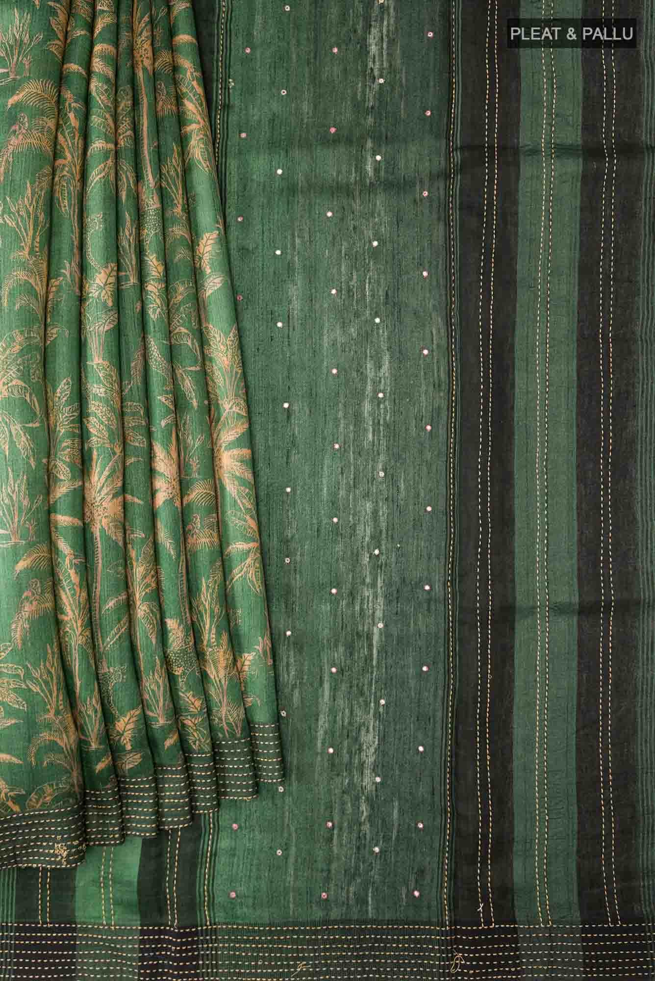 Green Bhagalpuri Tussar Silk Saree