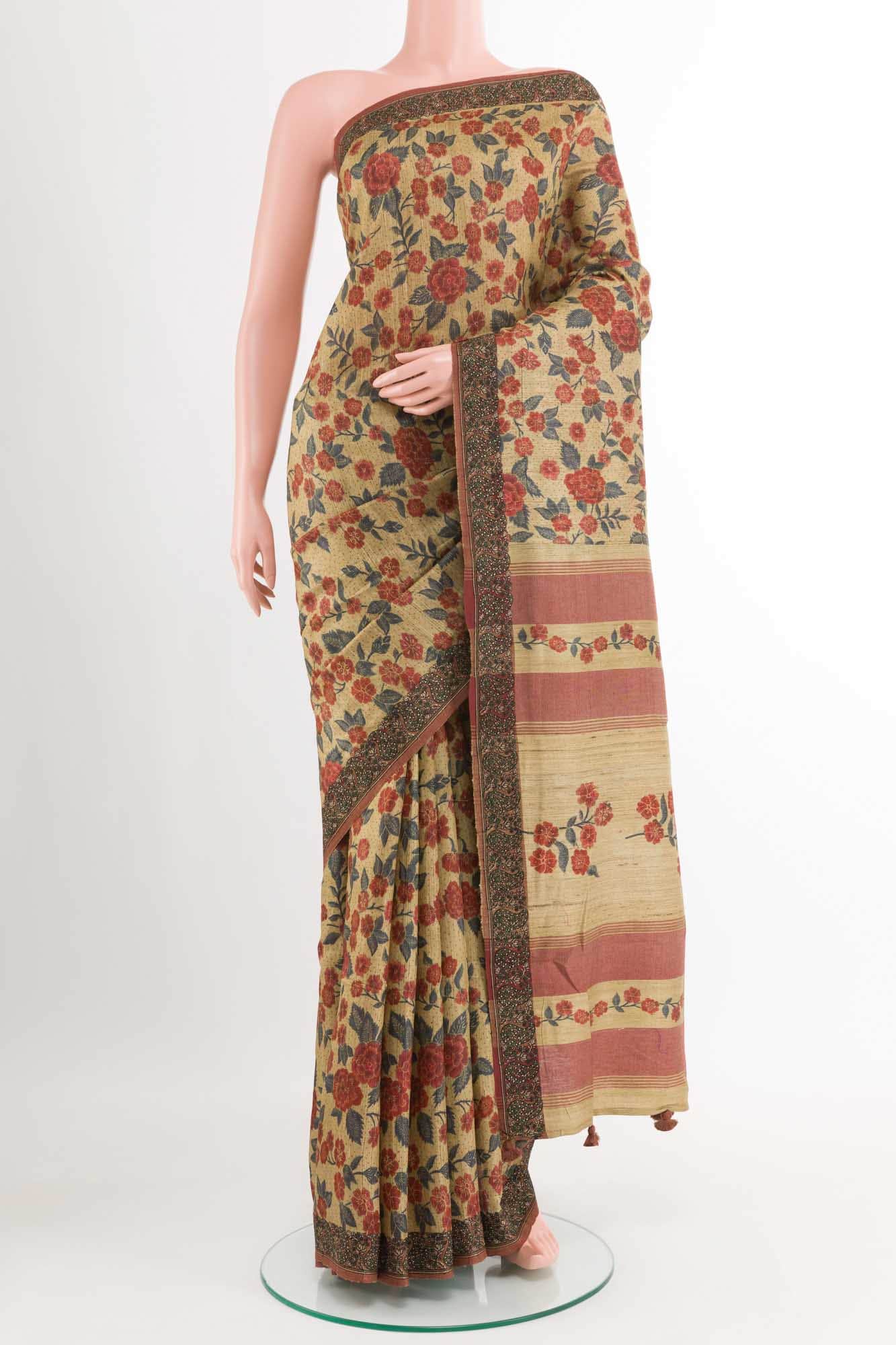Beige Tussar Saree