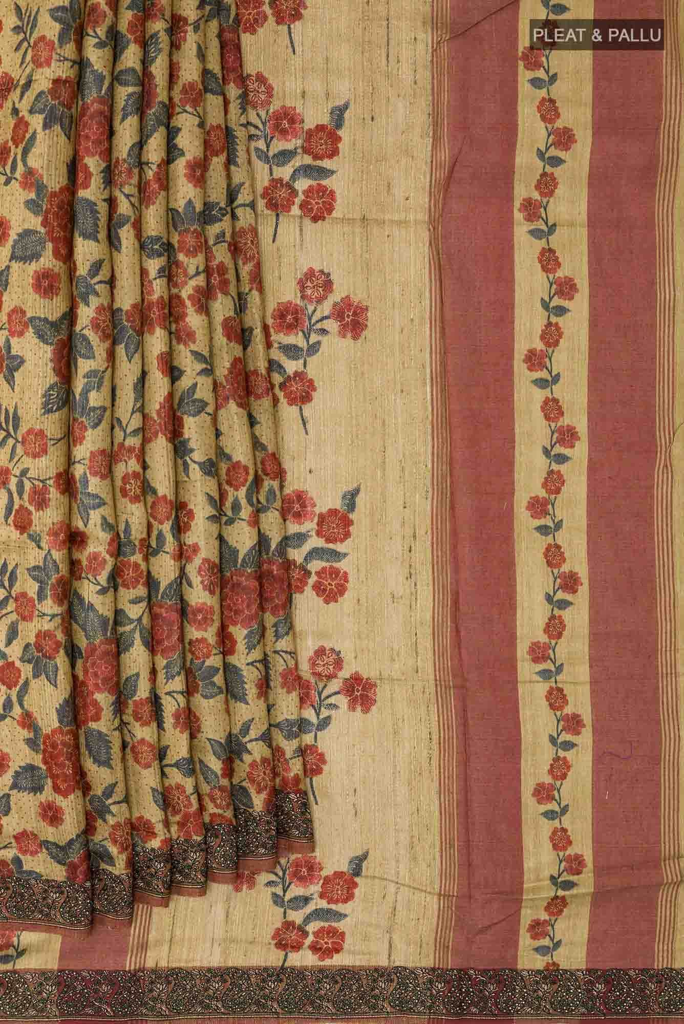 Beige Tussar Saree