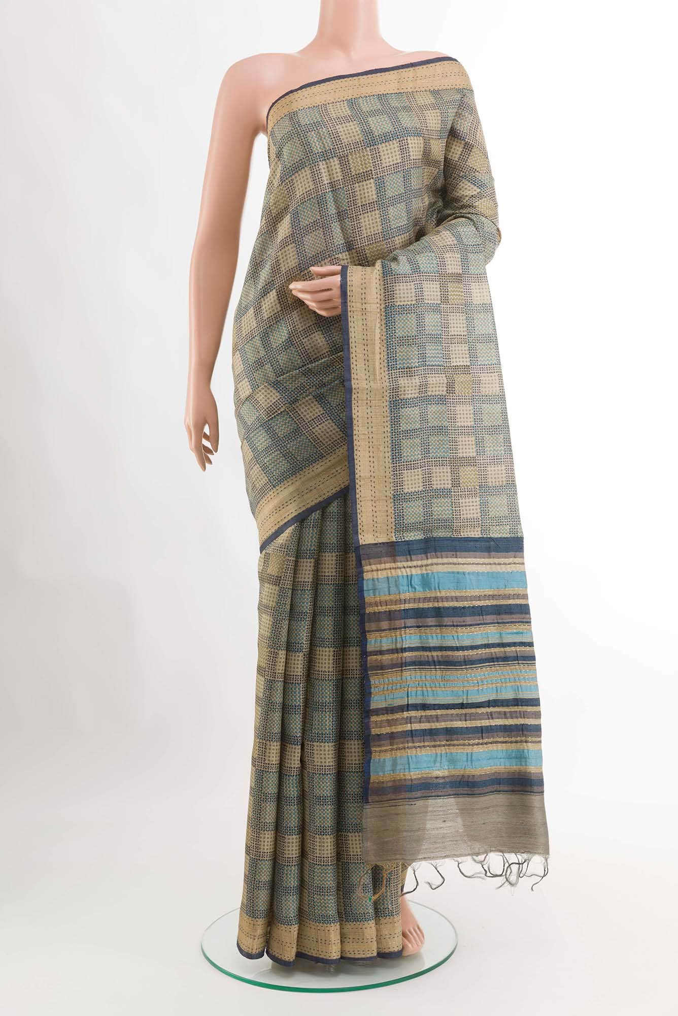 Beige Tussar Silk Saree