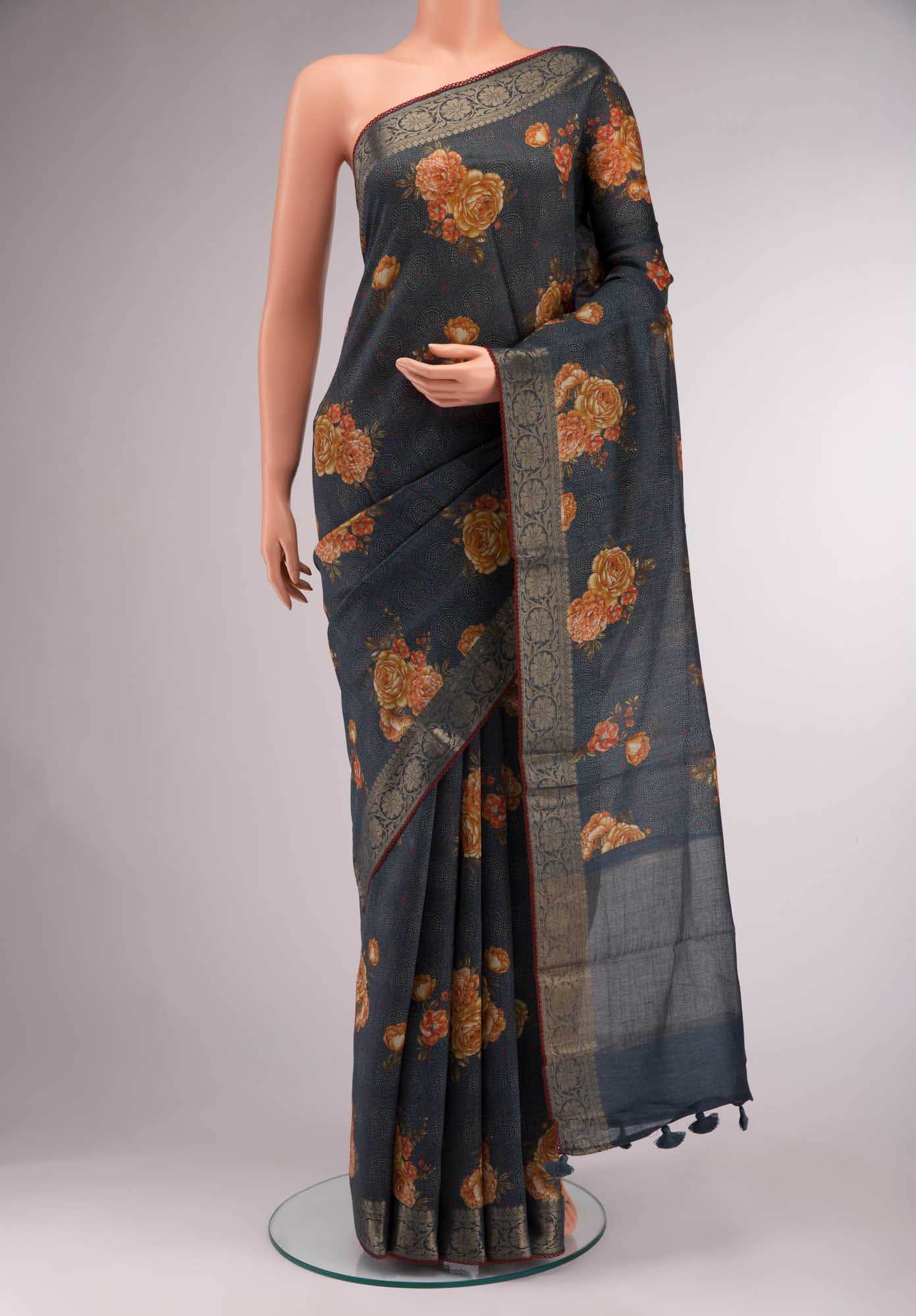 Blue Tussar Silk Saree