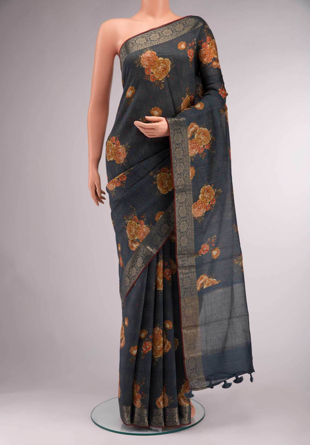 Blue Tussar Silk Saree