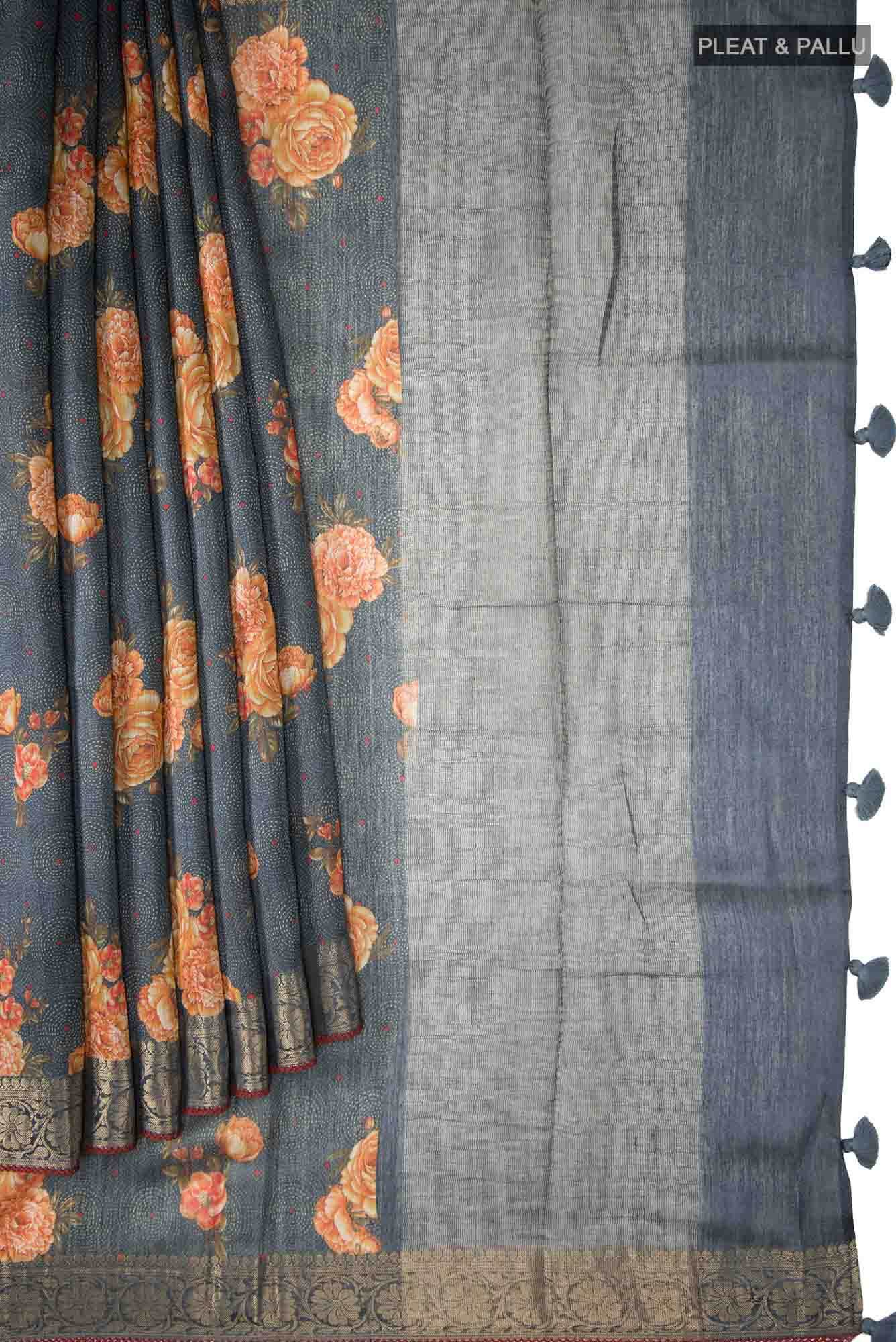 Blue Tussar Silk Saree