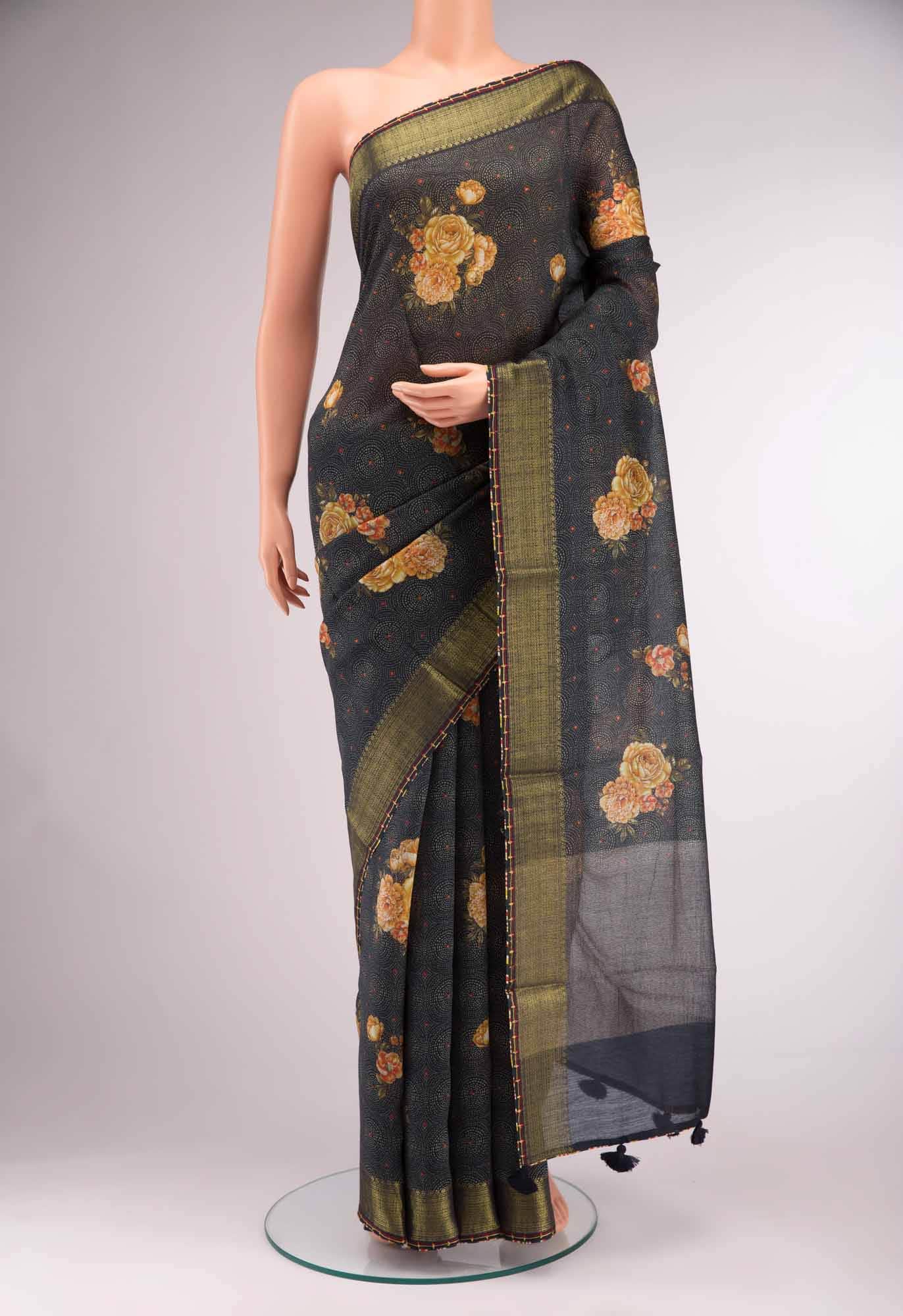 Black Bhagalpuri Tussar Silk Saree