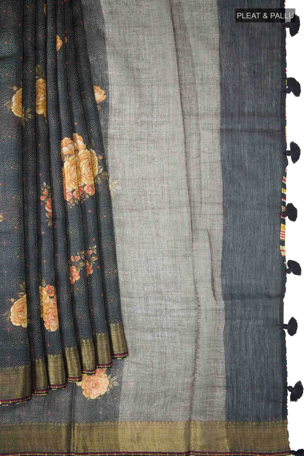 Black Bhagalpuri Tussar Silk Saree