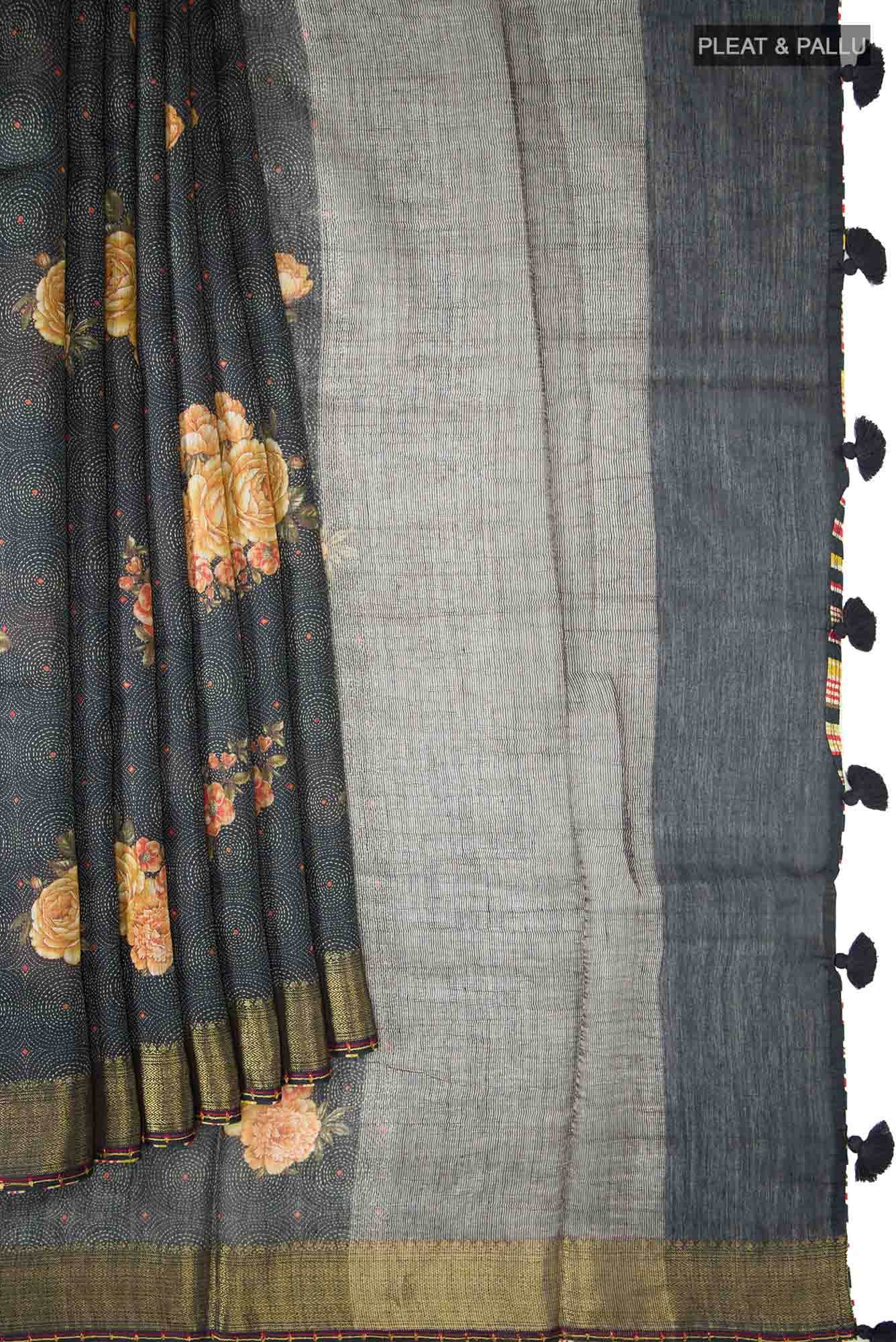 Black Bhagalpuri Tussar Silk Saree
