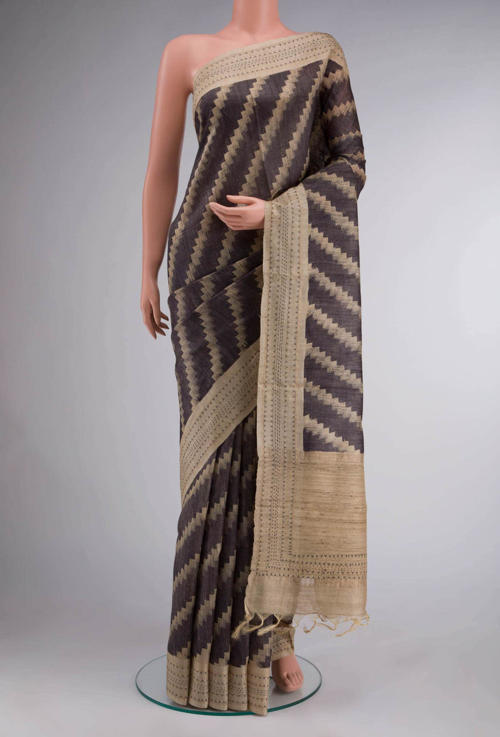 Grey Bhagalpuri Tussar Silk Saree