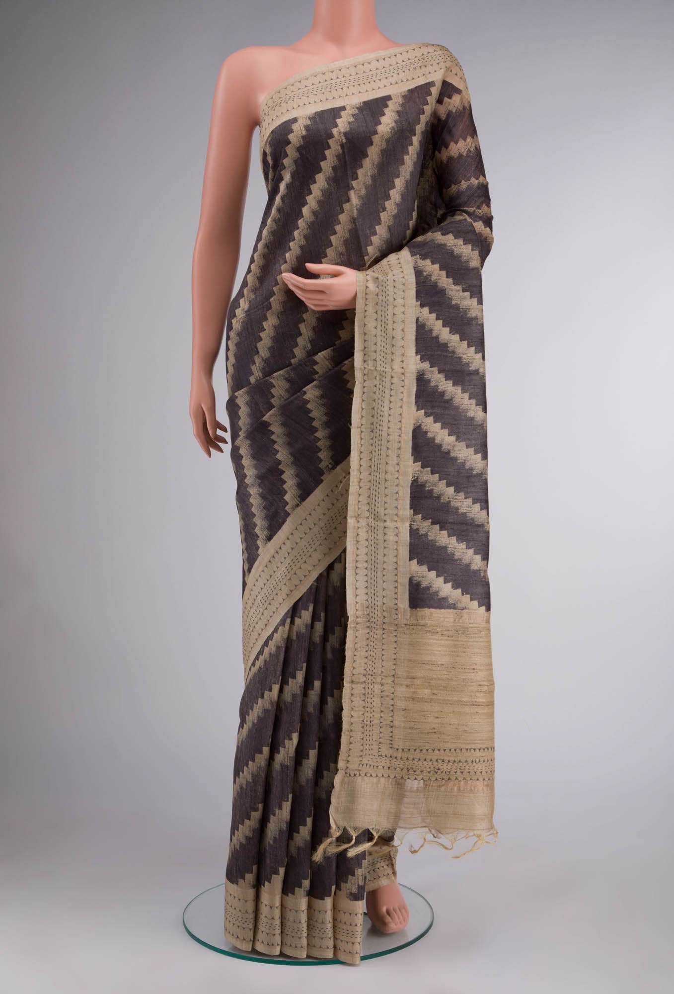 Grey Bhagalpuri Tussar Silk Saree