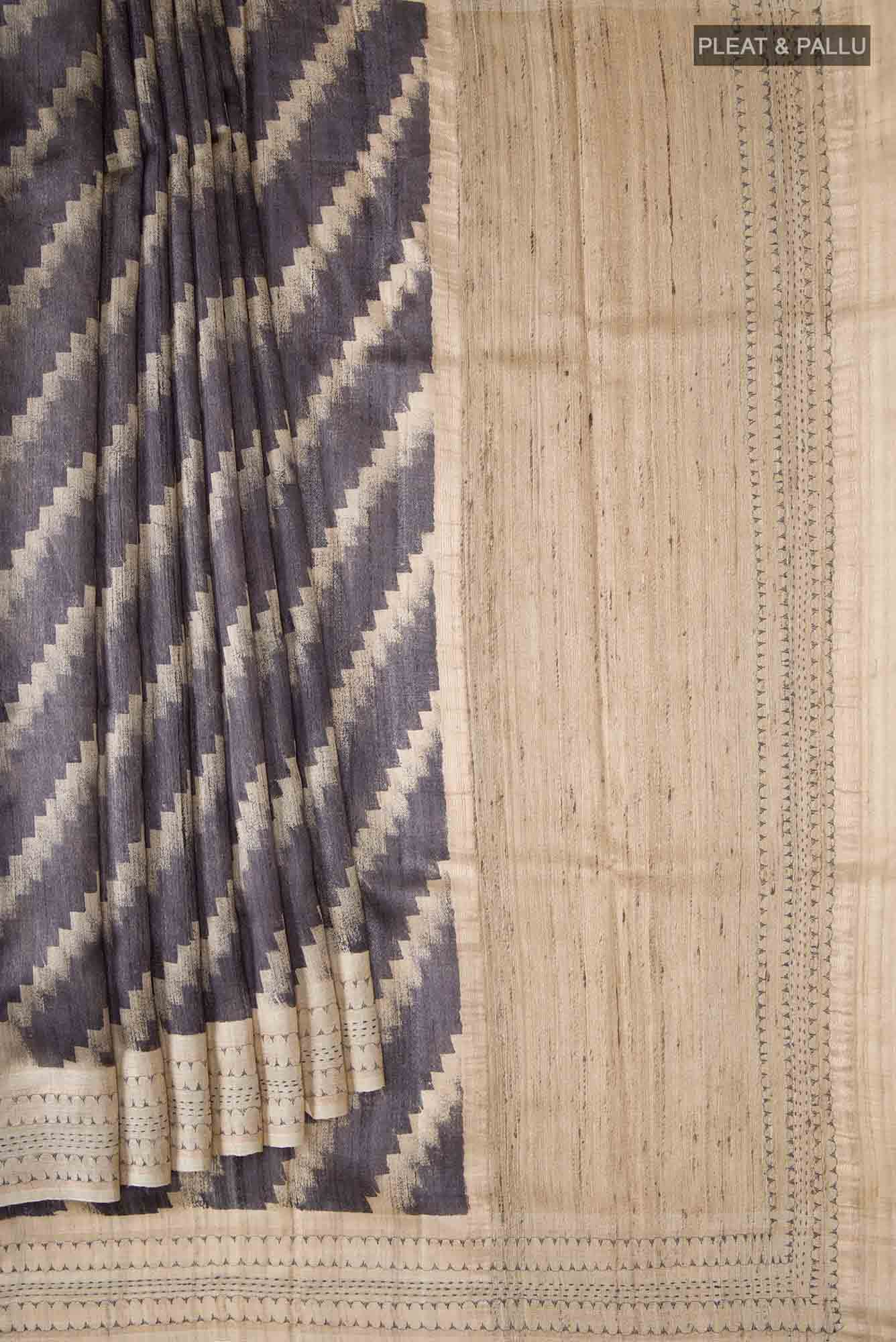Grey Bhagalpuri Tussar Silk Saree