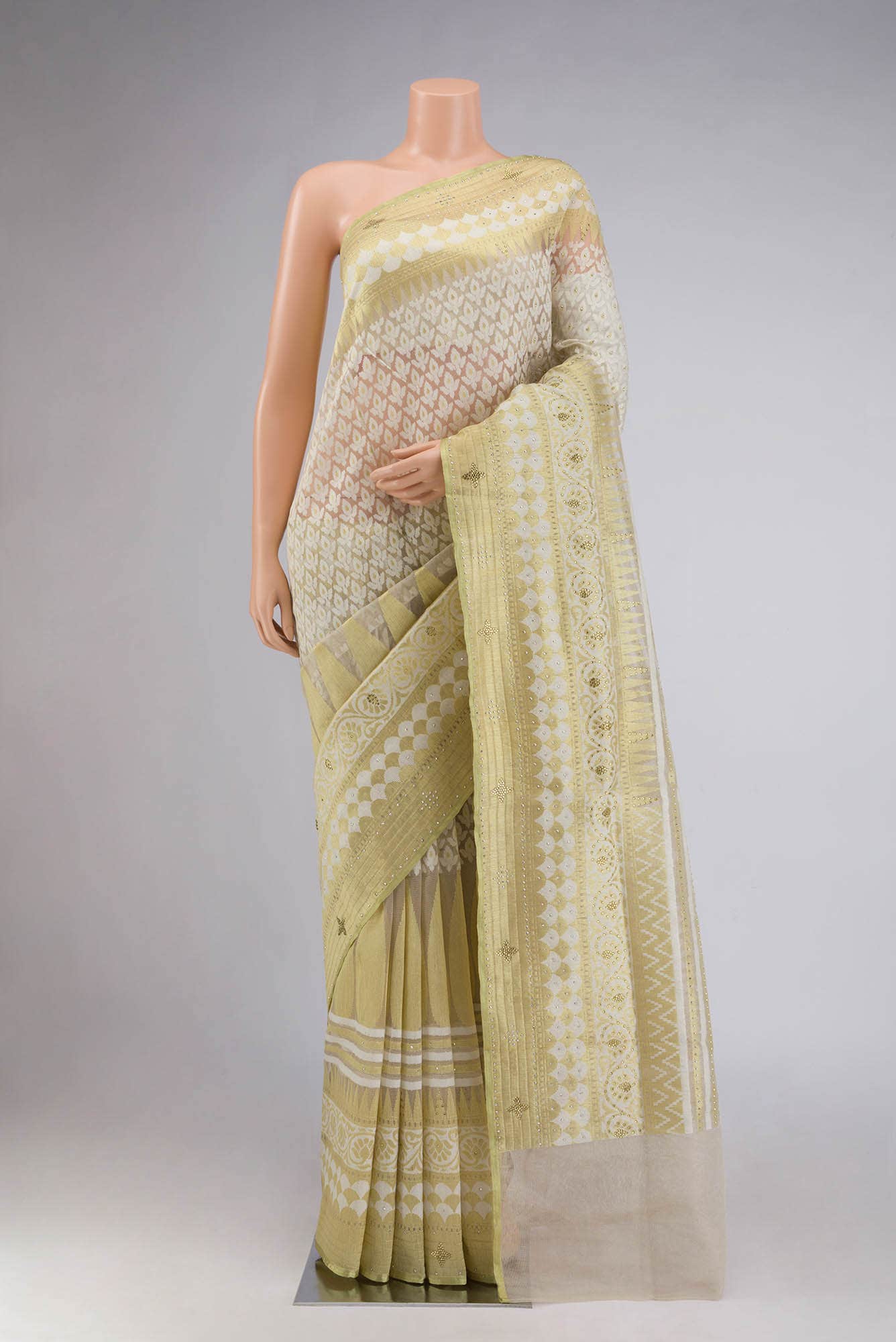 Cream Blended Banarasi Kota Silk Saree