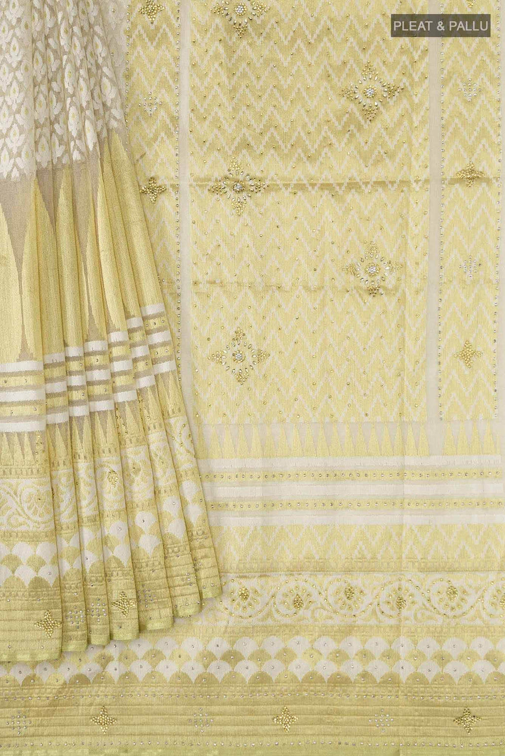 Cream Blended Banarasi Kota Silk Saree