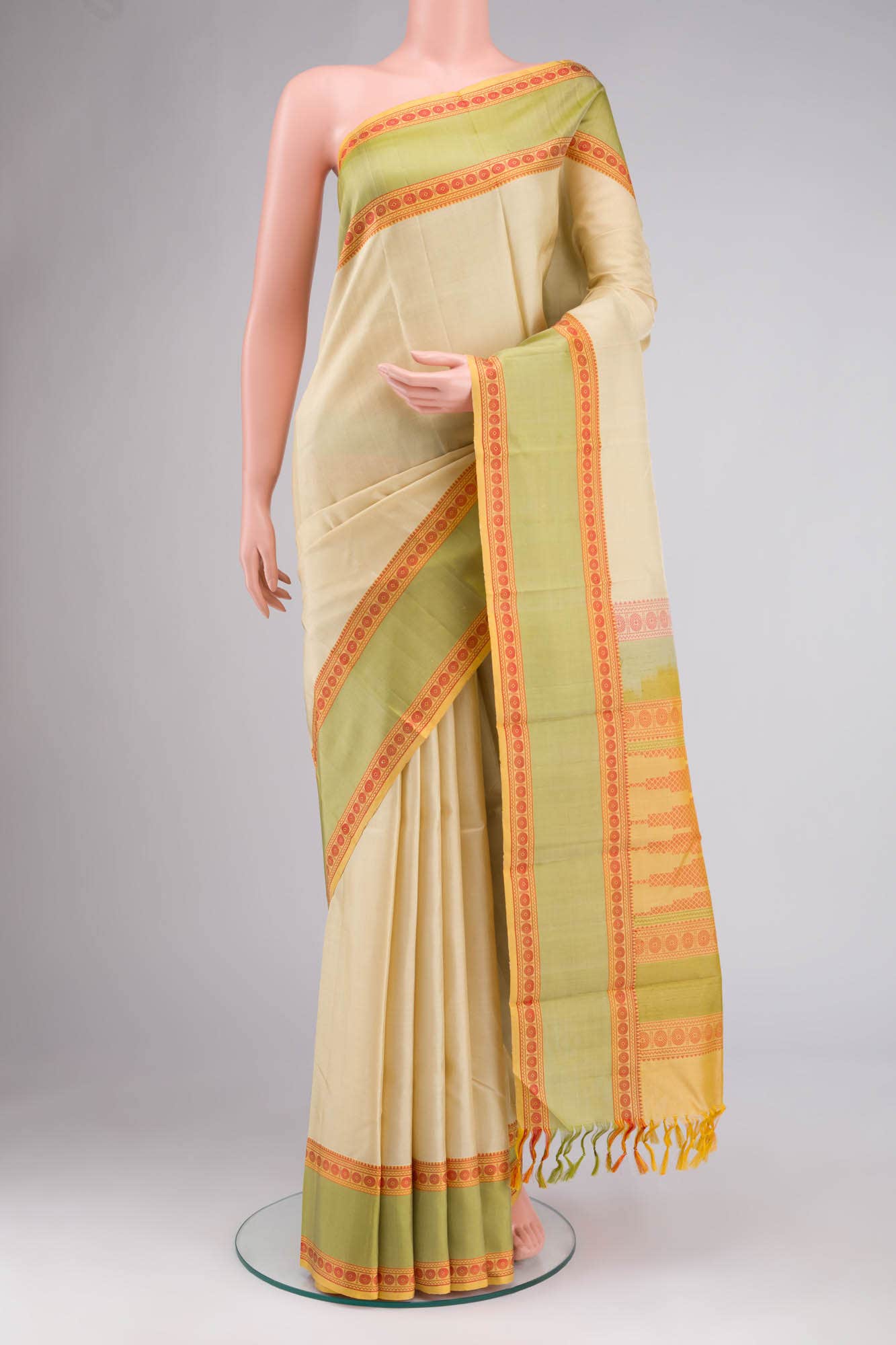 Beige Kanchipuram Silk Saree