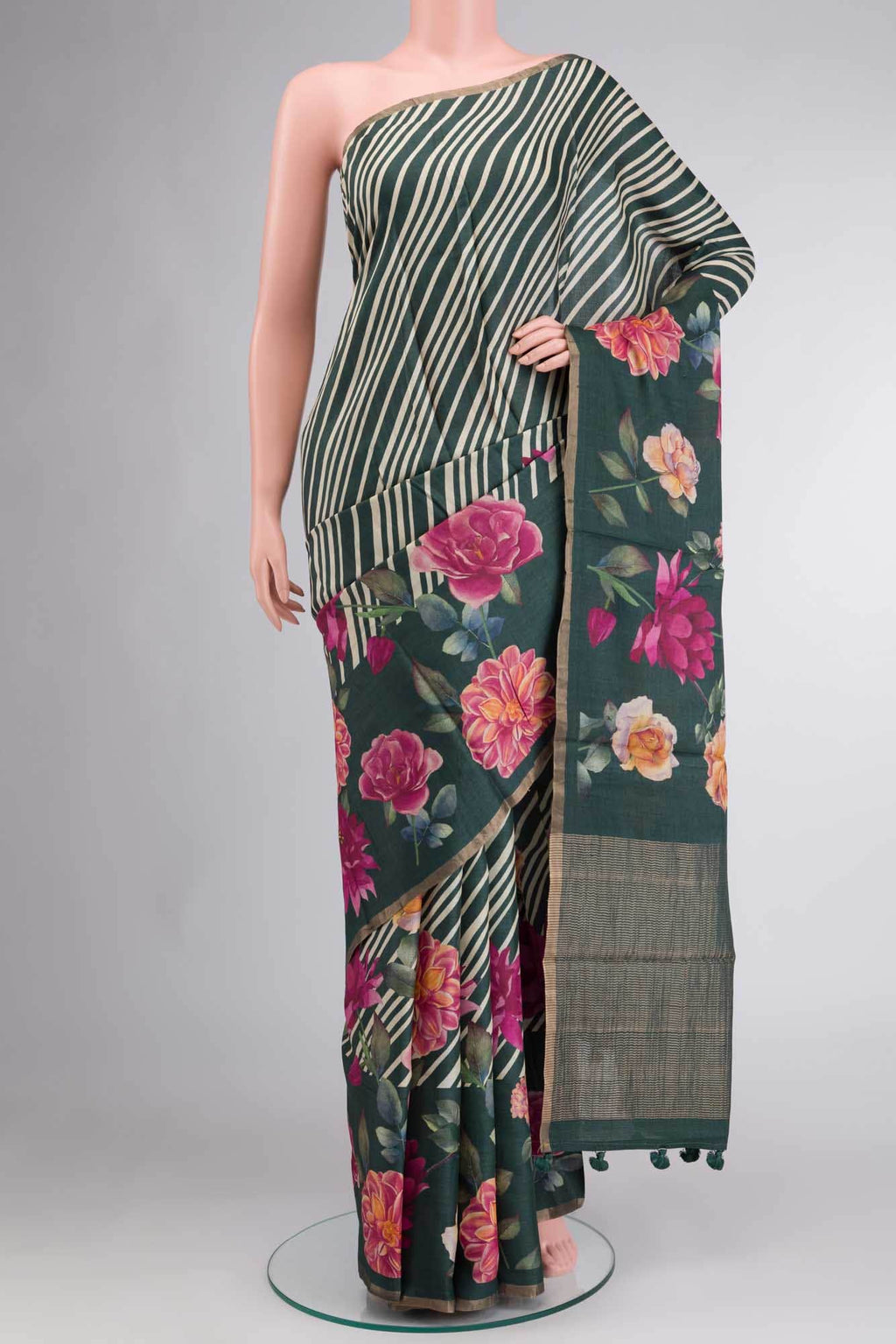 Green Bhagalpuri Tussar Silk Saree