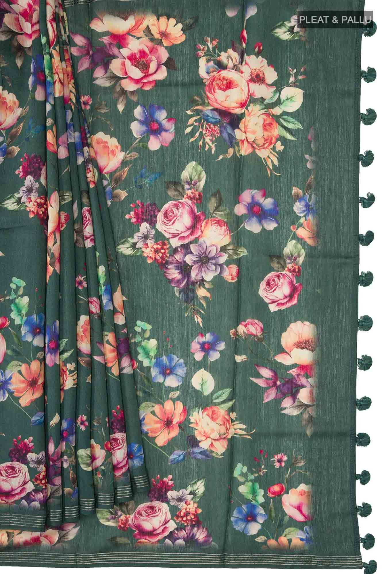 Green Bhagalpuri Tussar Silk Saree