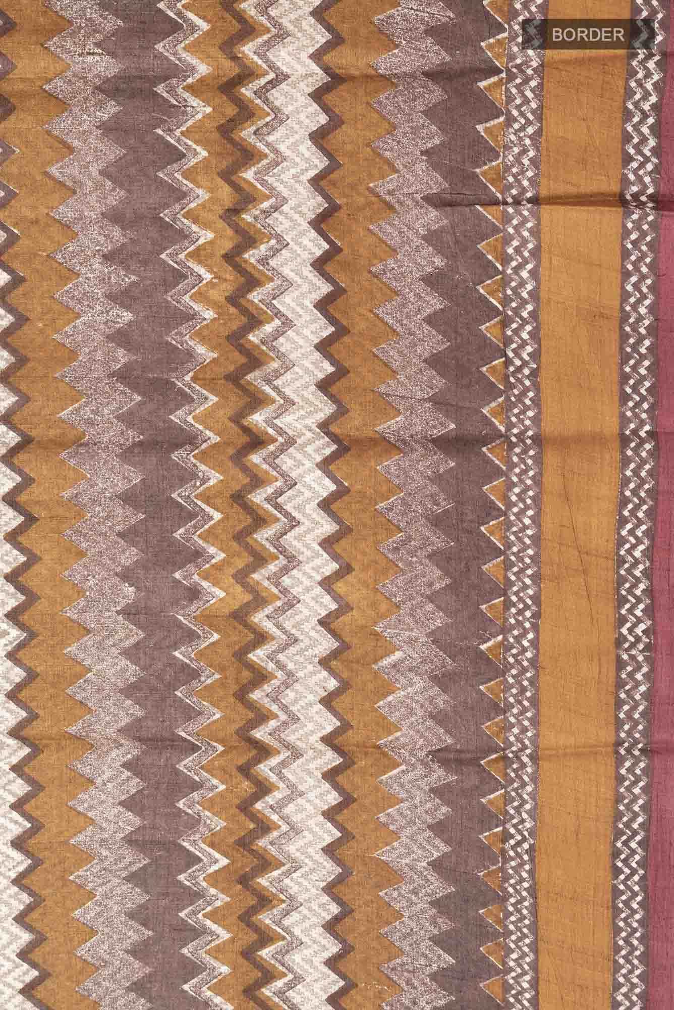 Beige Tussar Silk Saree