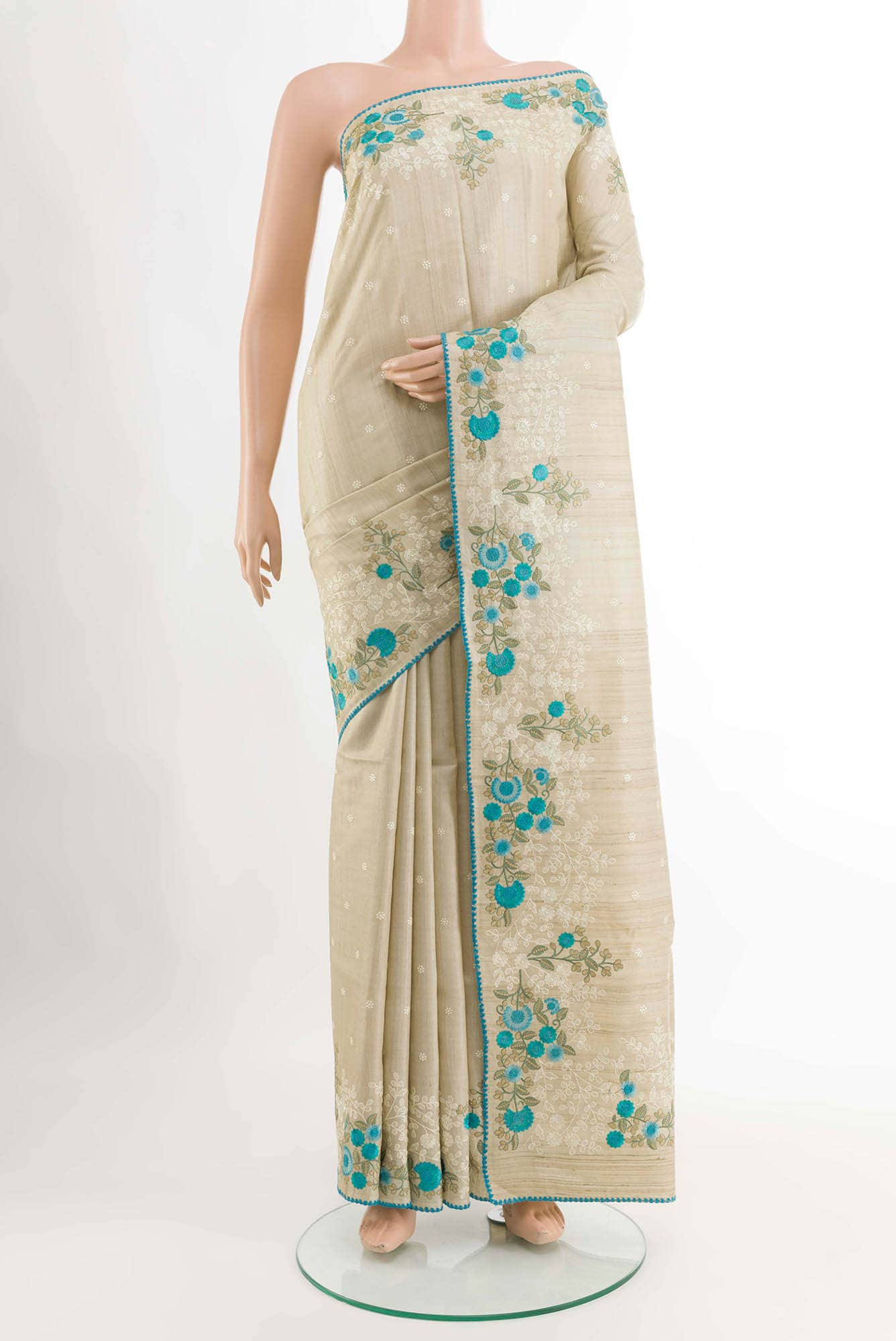 Beige Tussar Saree