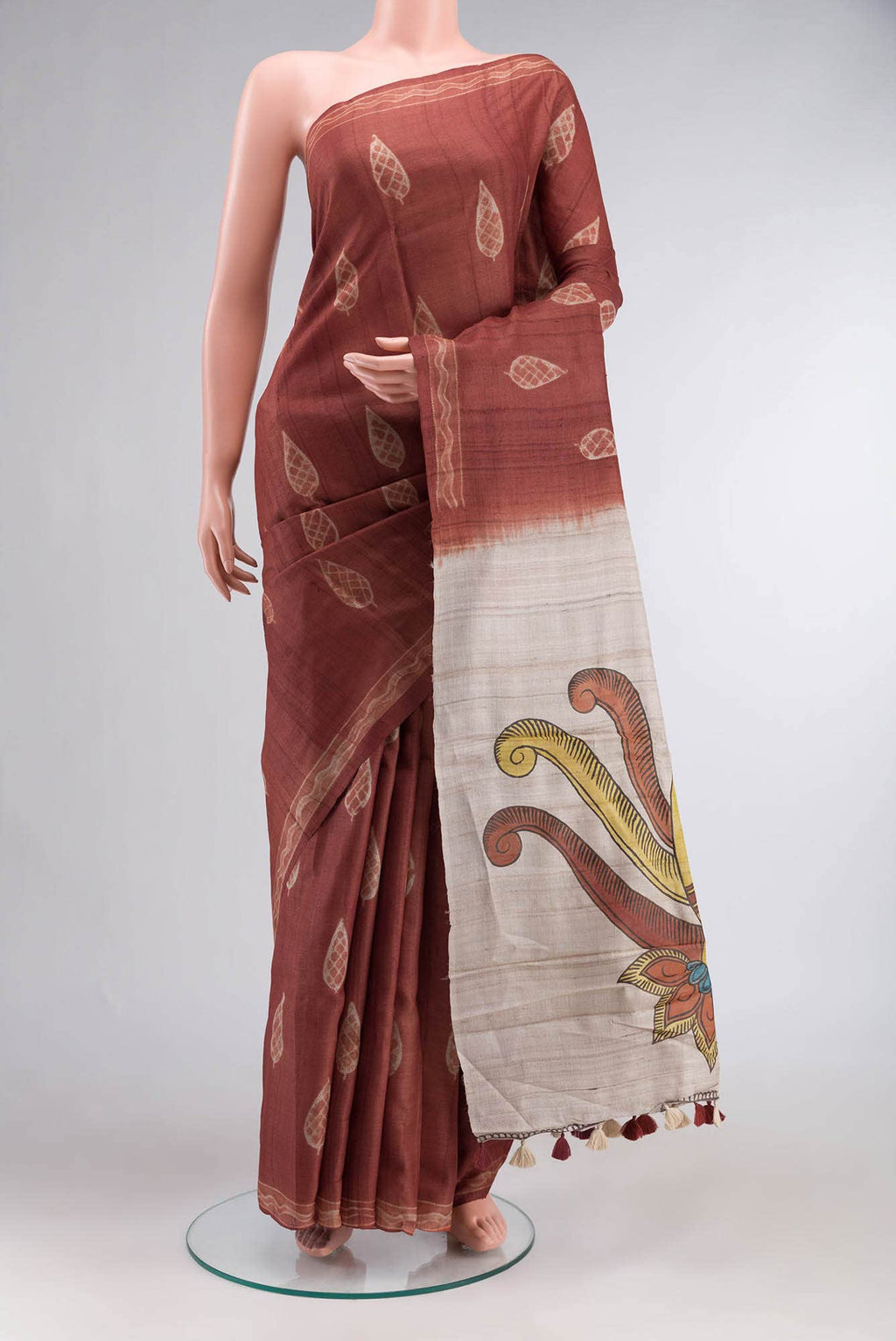 Rust Tussar Silk Saree