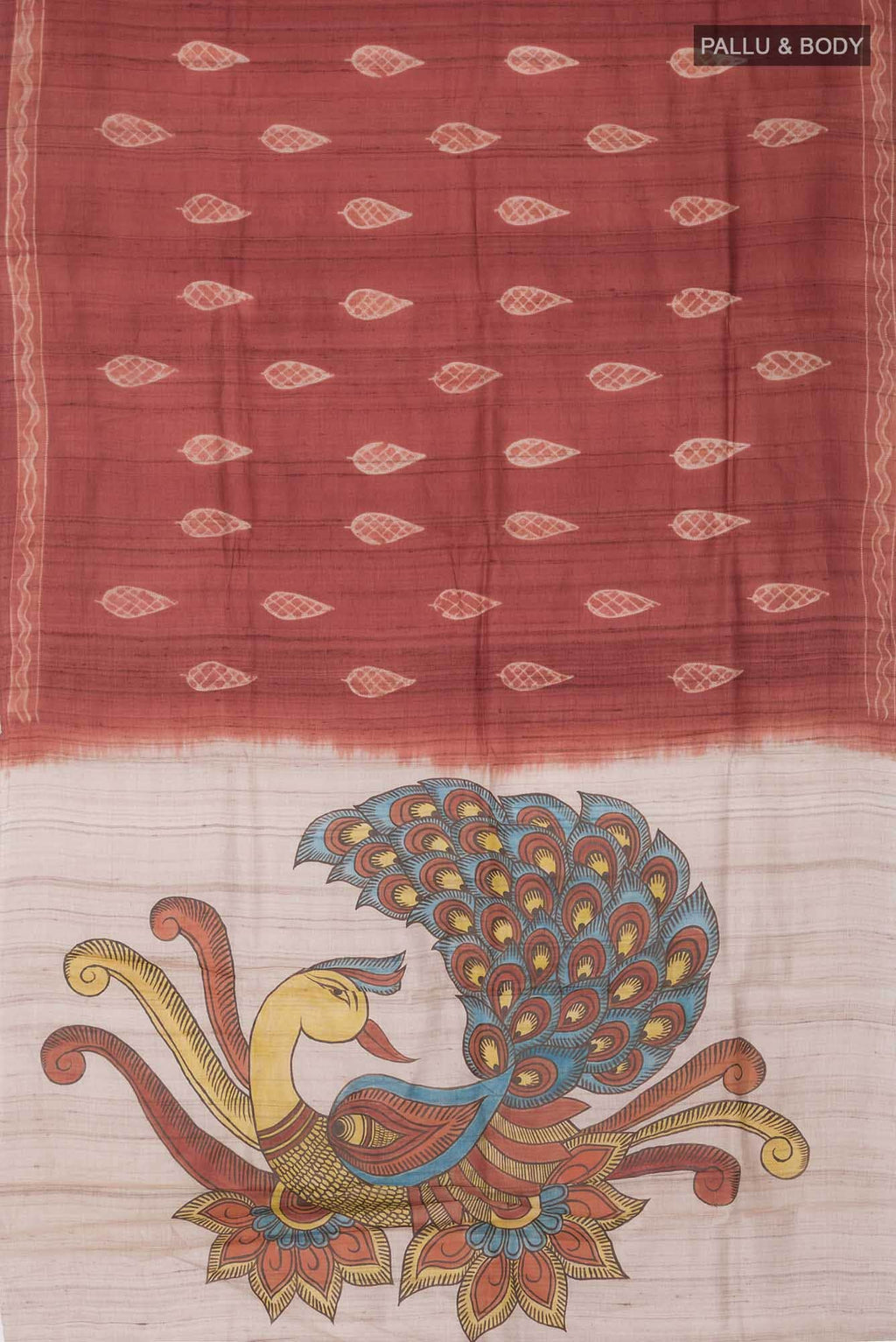 Rust Tussar Silk Saree