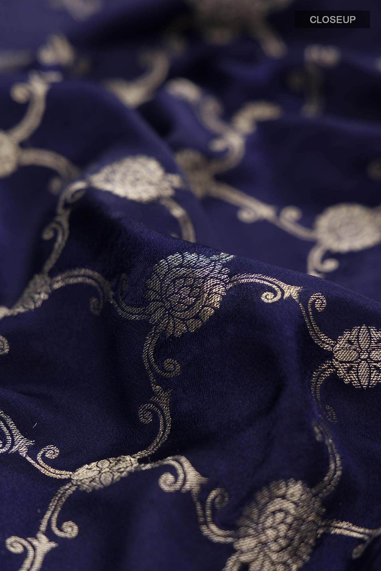 Navy Blue Mysore Crepe Saree