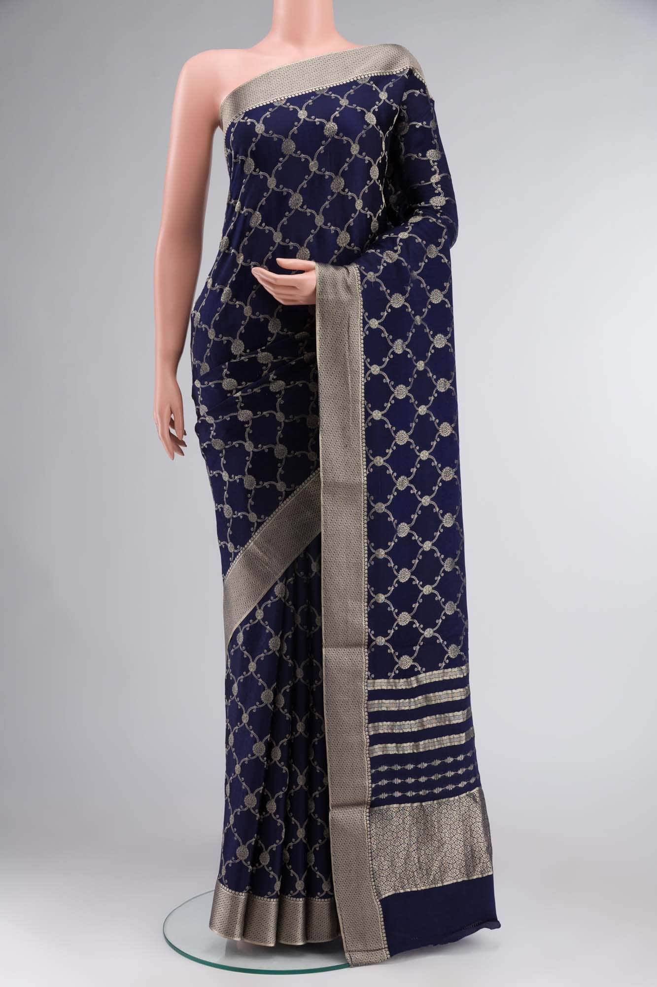 Navy Blue Mysore Crepe Saree