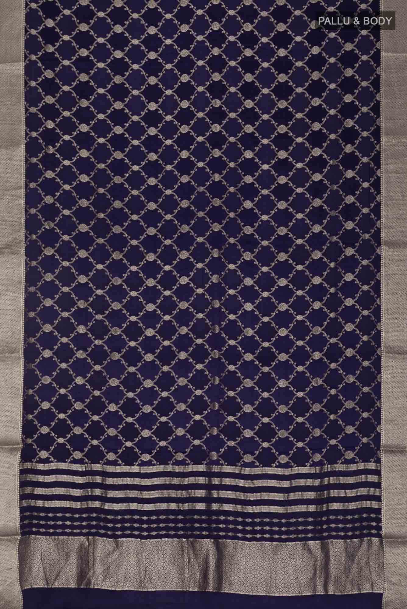 Navy Blue Mysore Crepe Saree