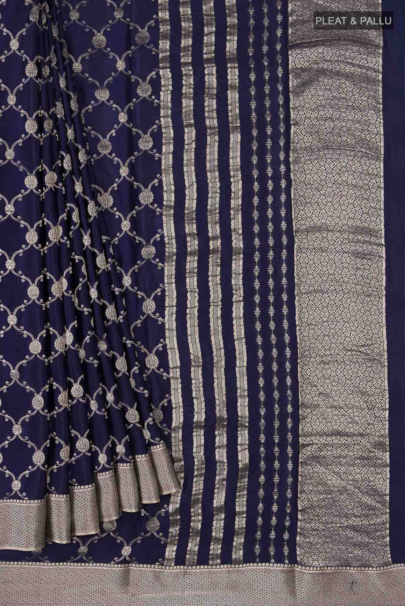 Navy Blue Mysore Crepe Saree