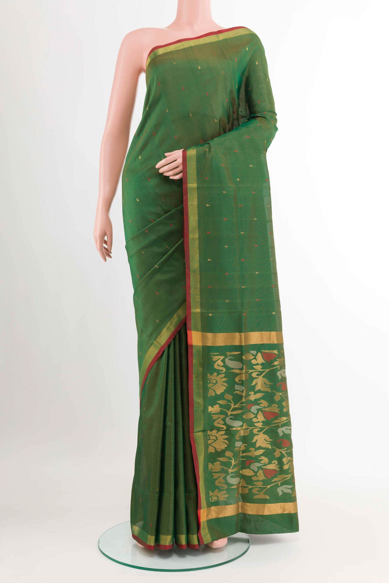 Pure Silk Pure Zari Green Uppada Saree