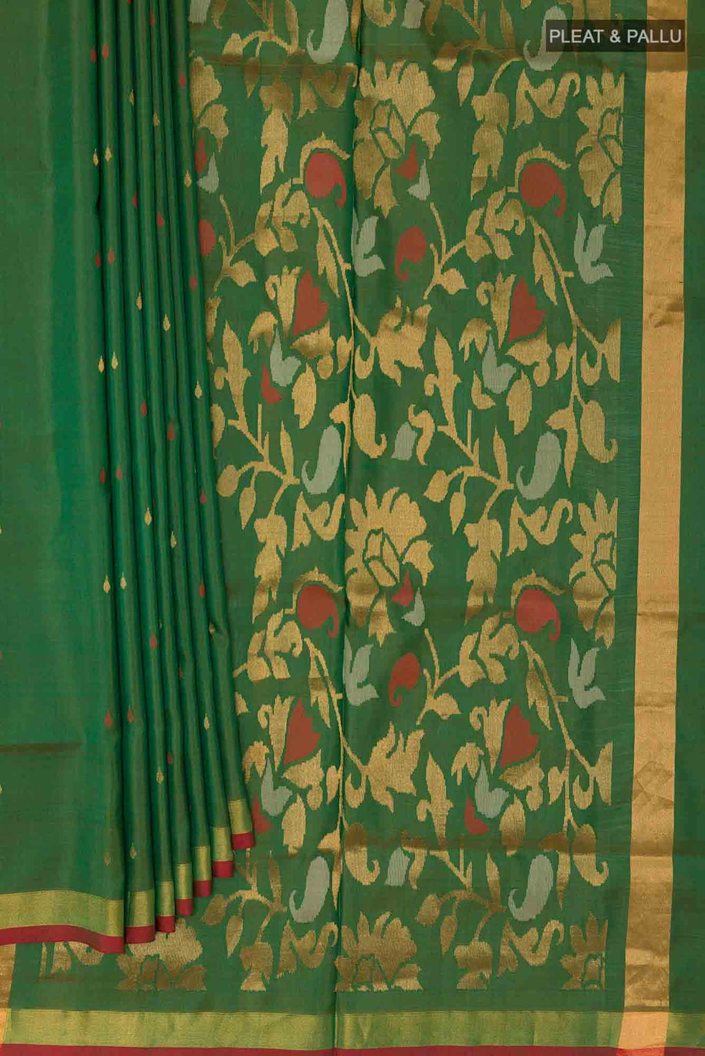 Pure Silk Pure Zari Green Uppada Saree