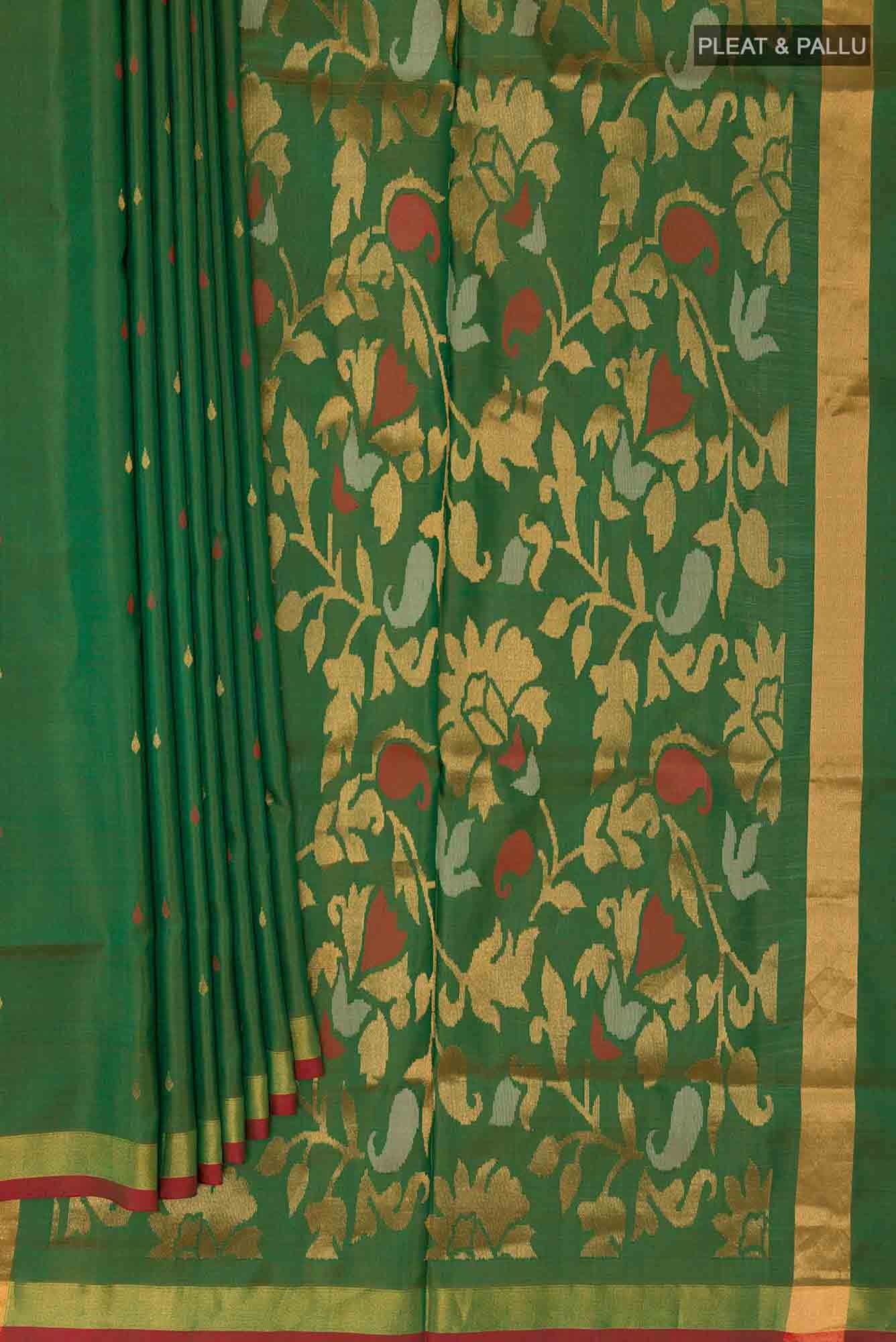 Pure Silk Pure Zari Green Uppada Saree