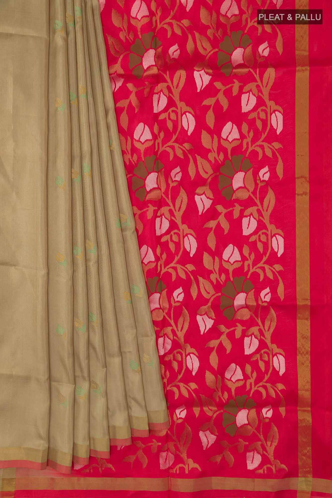 Pure Silk Pure Zari Beige Uppada Saree