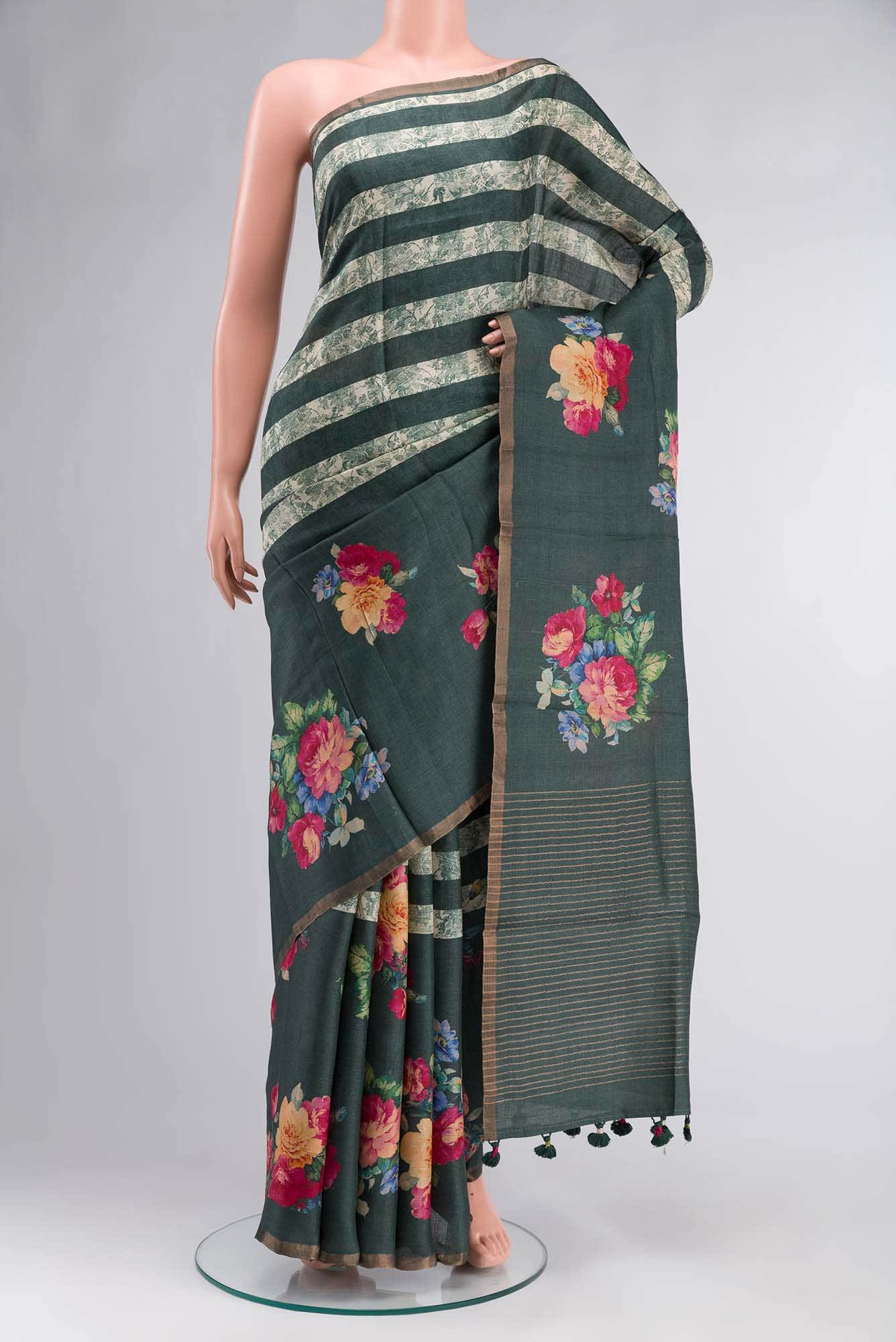 Green Bhagalpuri Tussar Silk Saree