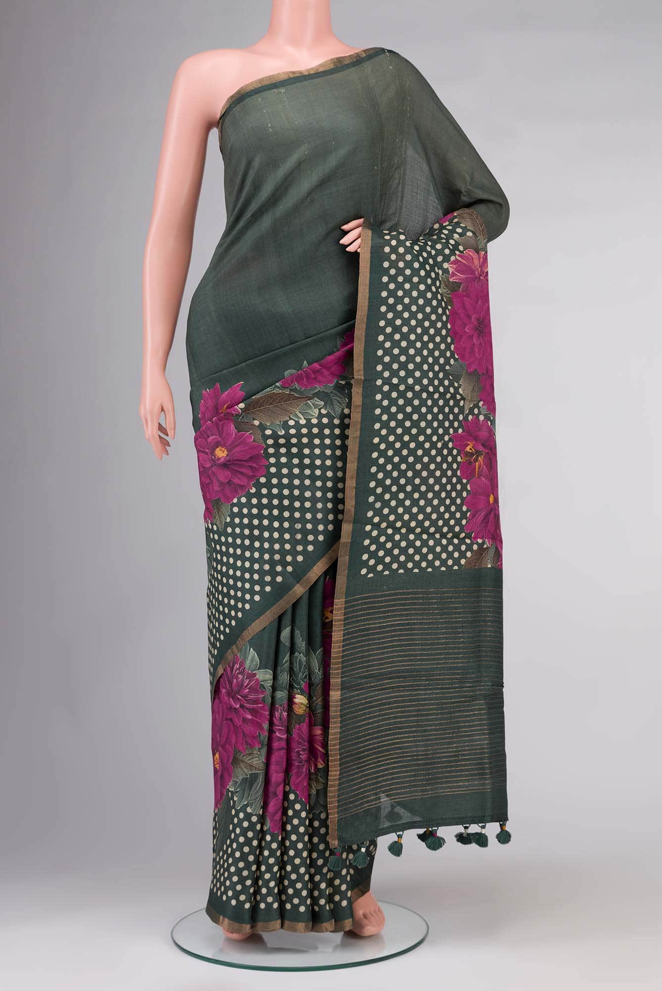 Green Bhagalpuri Tussar Silk Saree
