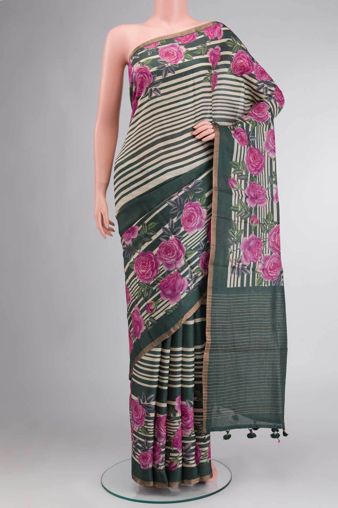 Green Bhagalpuri Tussar Silk Saree