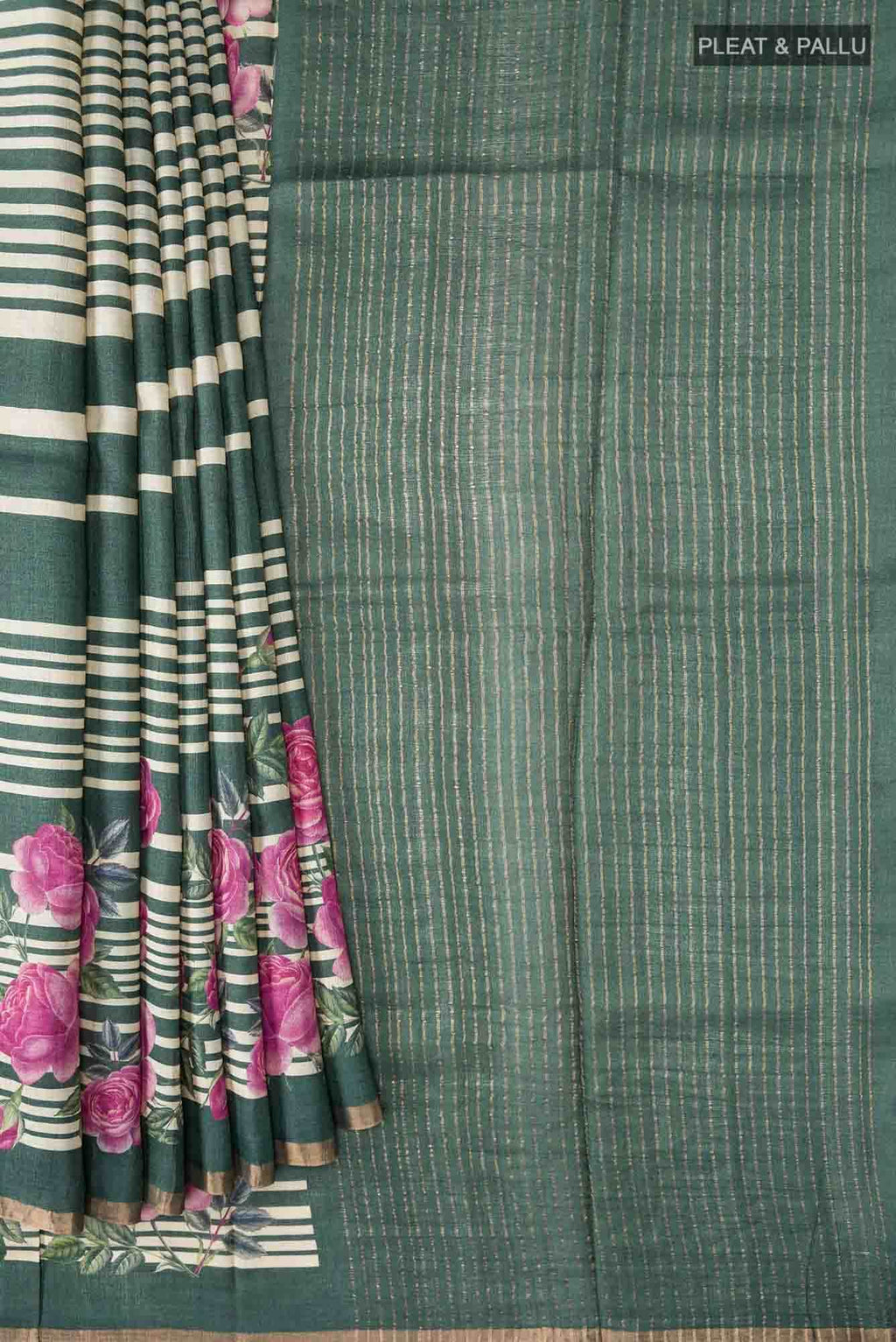 Green Bhagalpuri Tussar Silk Saree