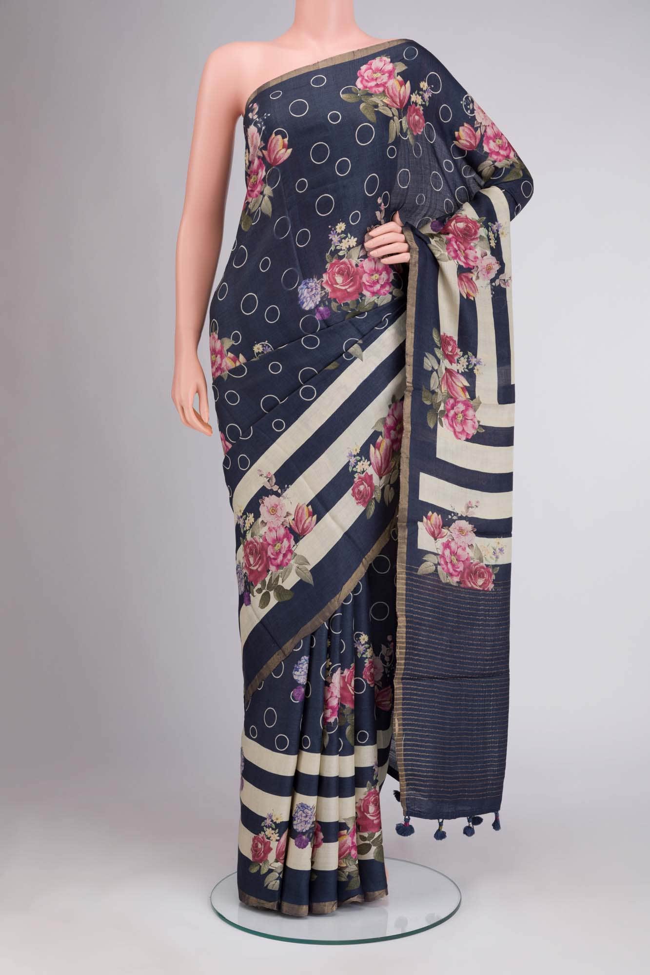 Blue Tussar Silk Saree