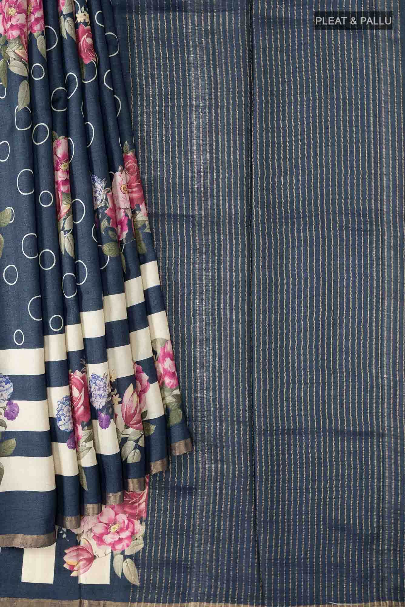 Blue Tussar Silk Saree