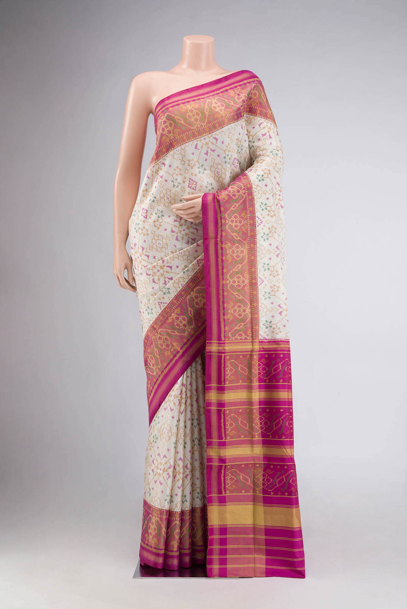 Cream Rajkot Patola Silk Saree