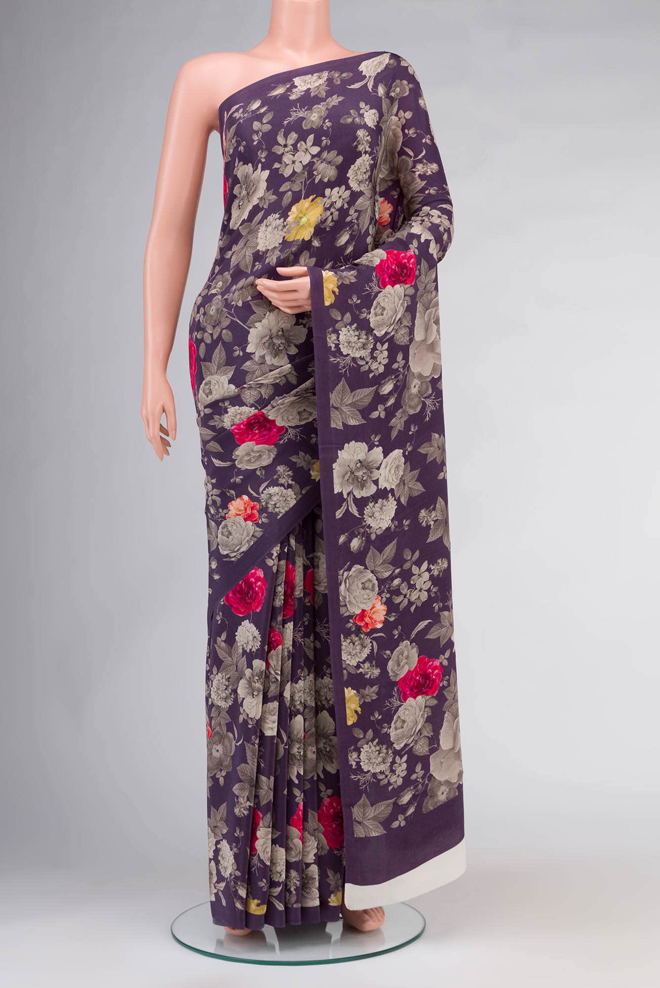 Purple Mysore Crepe Saree
