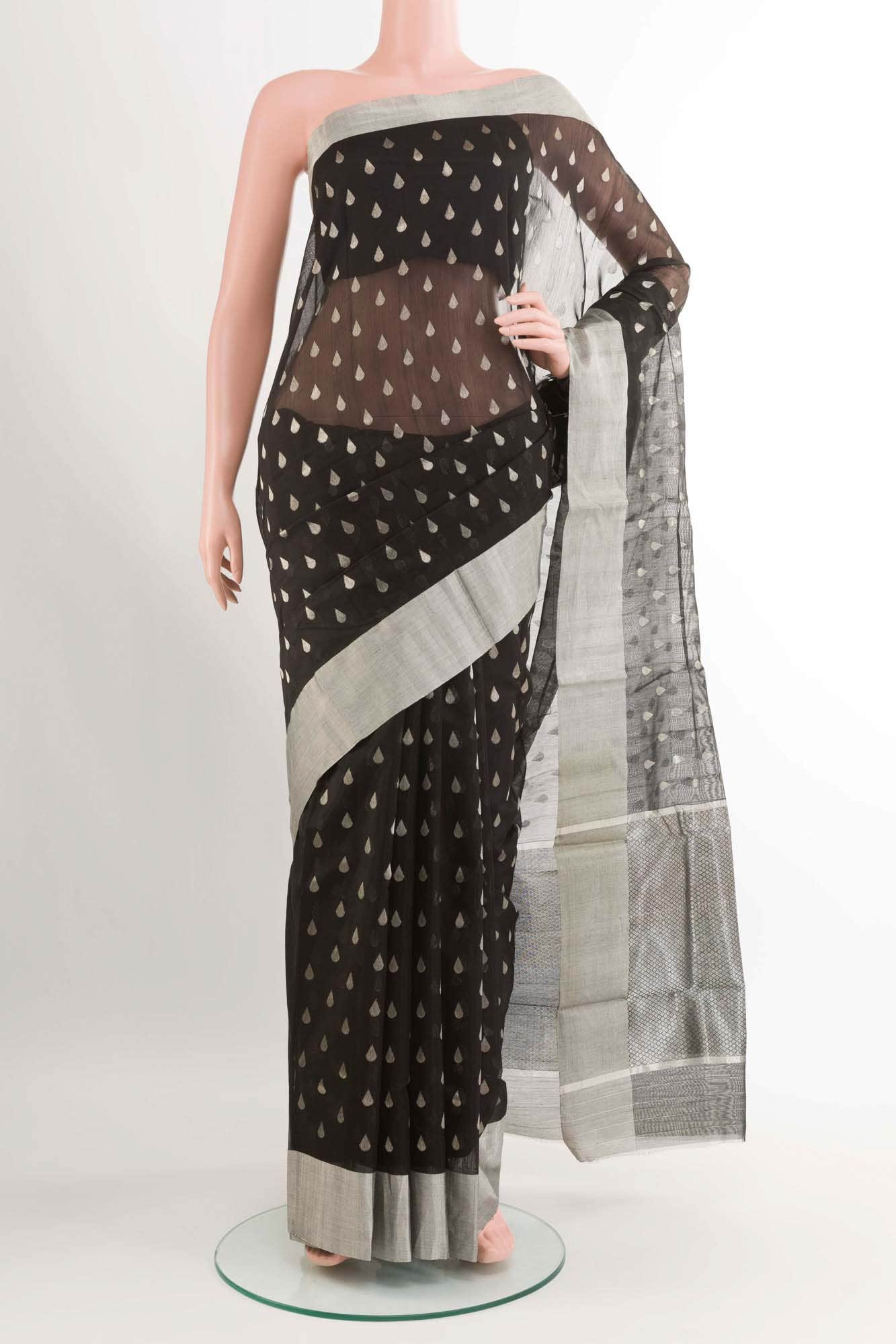 Black Blended Chanderi Silk Cotton Saree