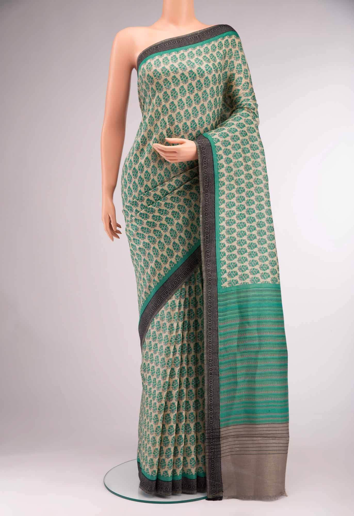 Beige Pashmina Silk Saree