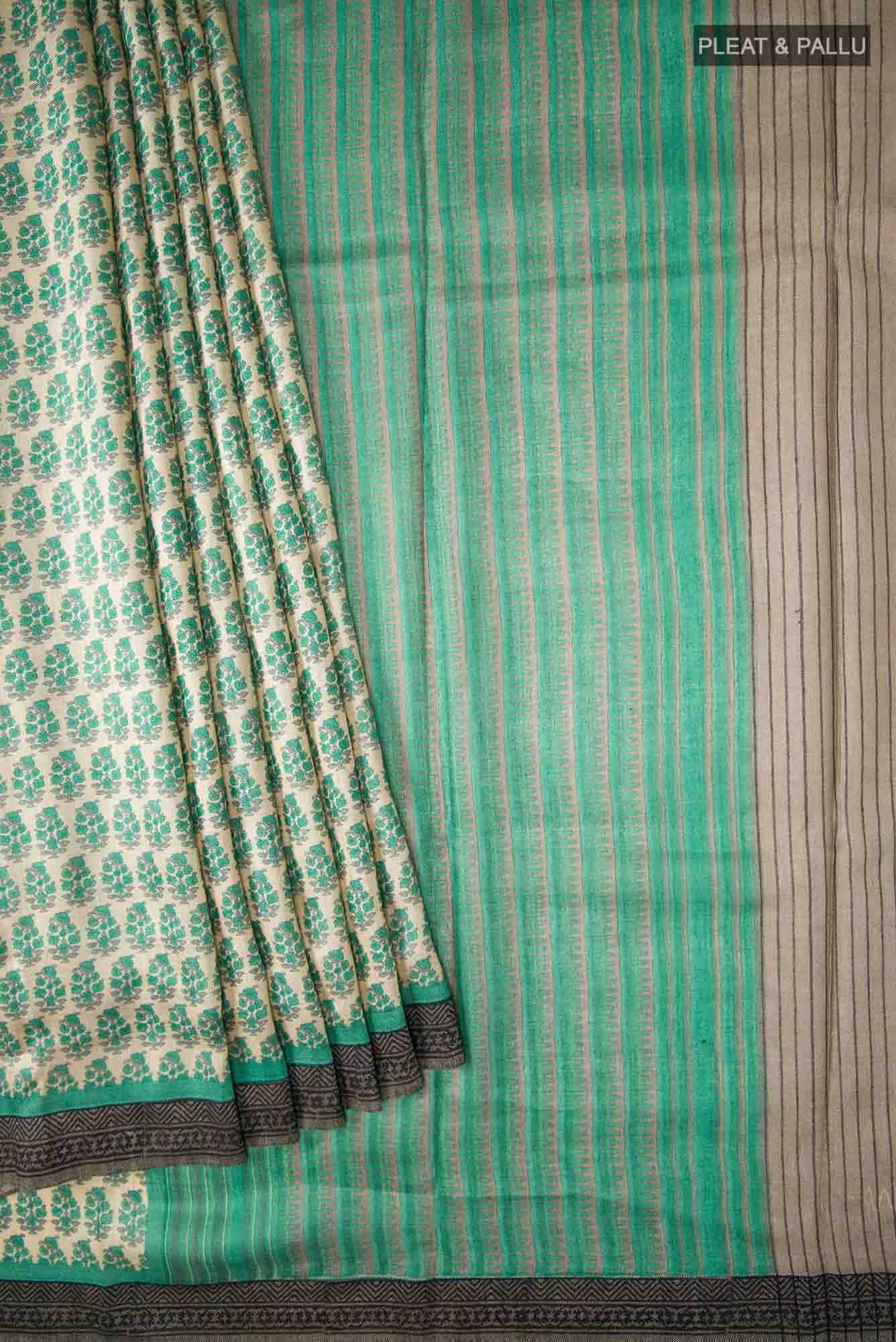 Beige Pashmina Silk Saree