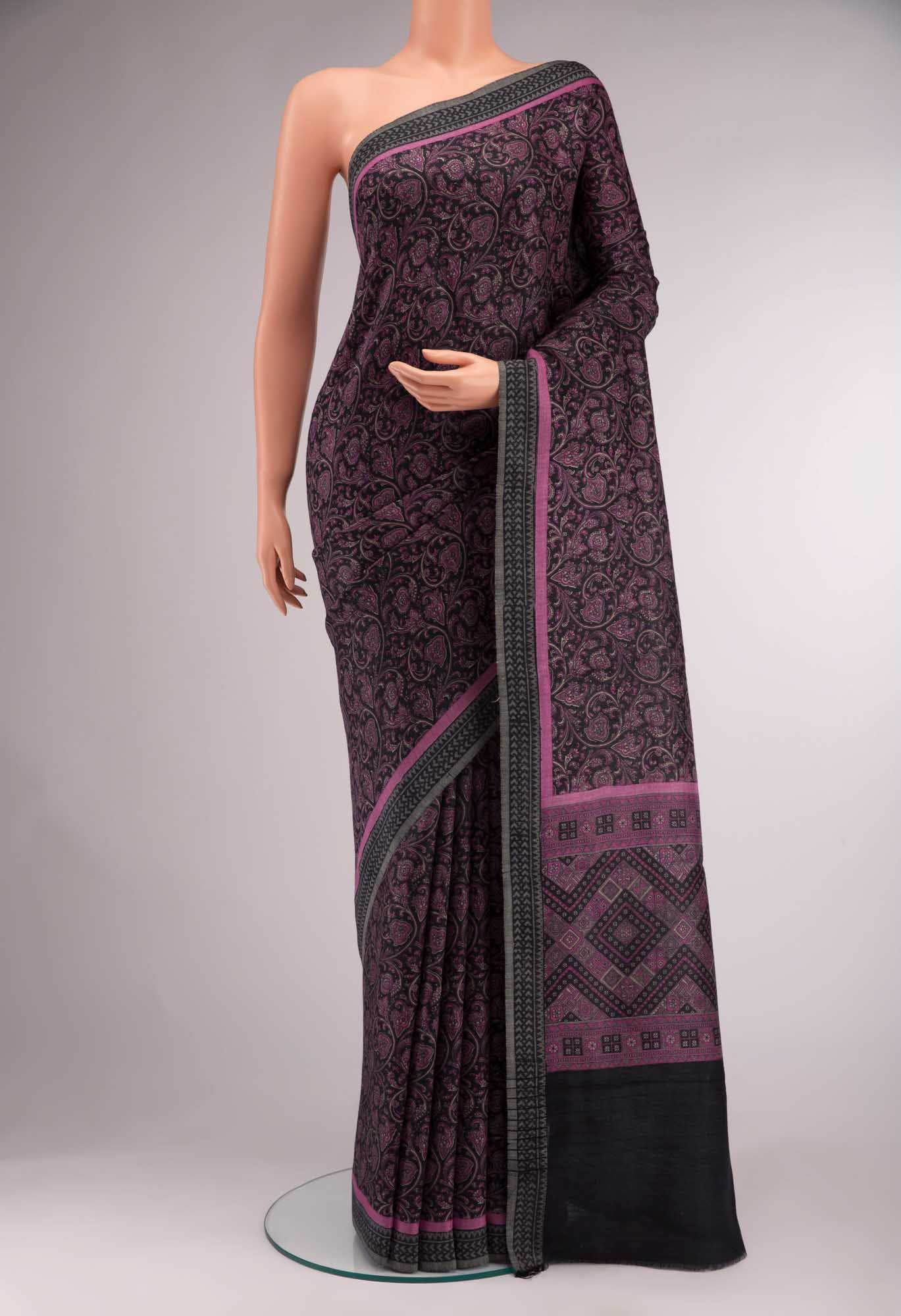 Black Pashmina Silk Saree