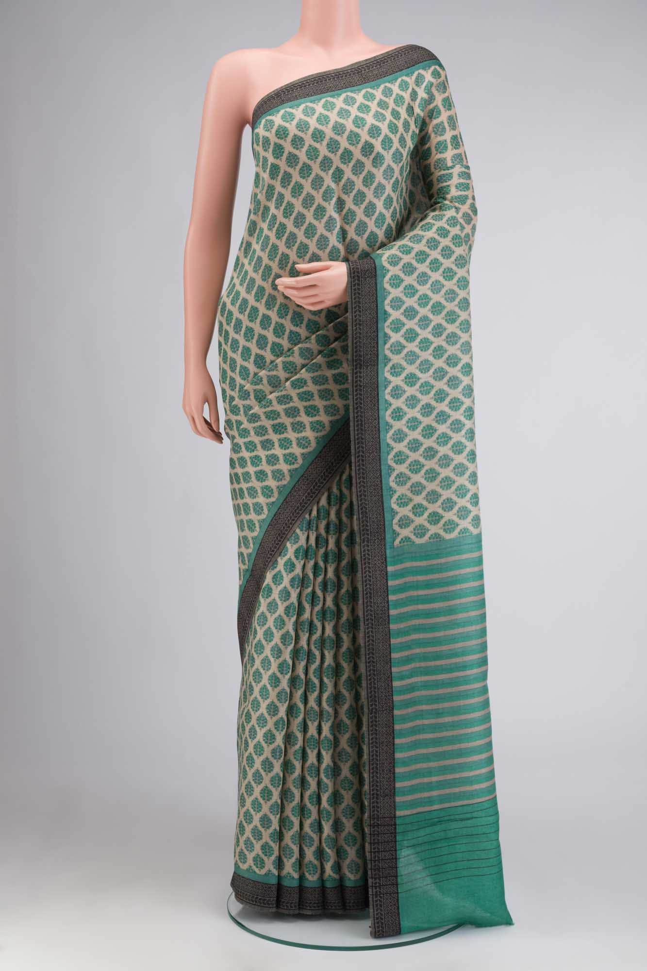 Beige Tussar Silk Saree