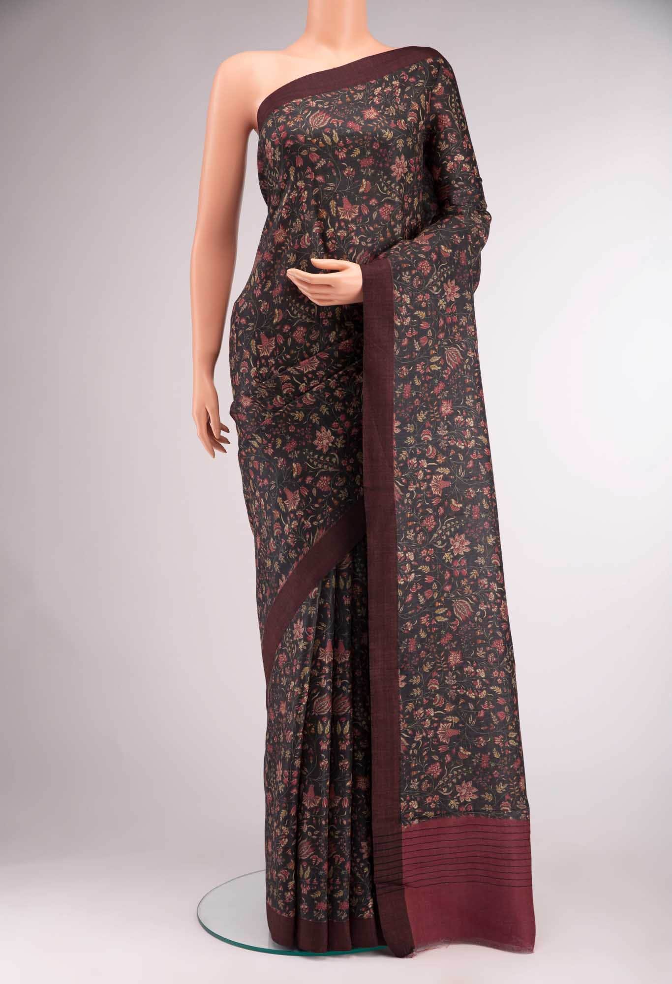 Black Pashmina Silk Saree