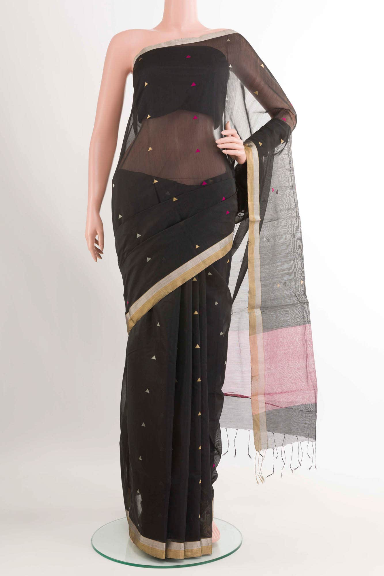 Black Blended Chanderi Silk Cotton Saree