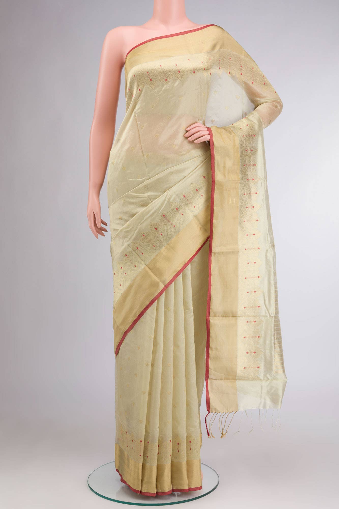 Beige Chanderi Silk Cotton Saree